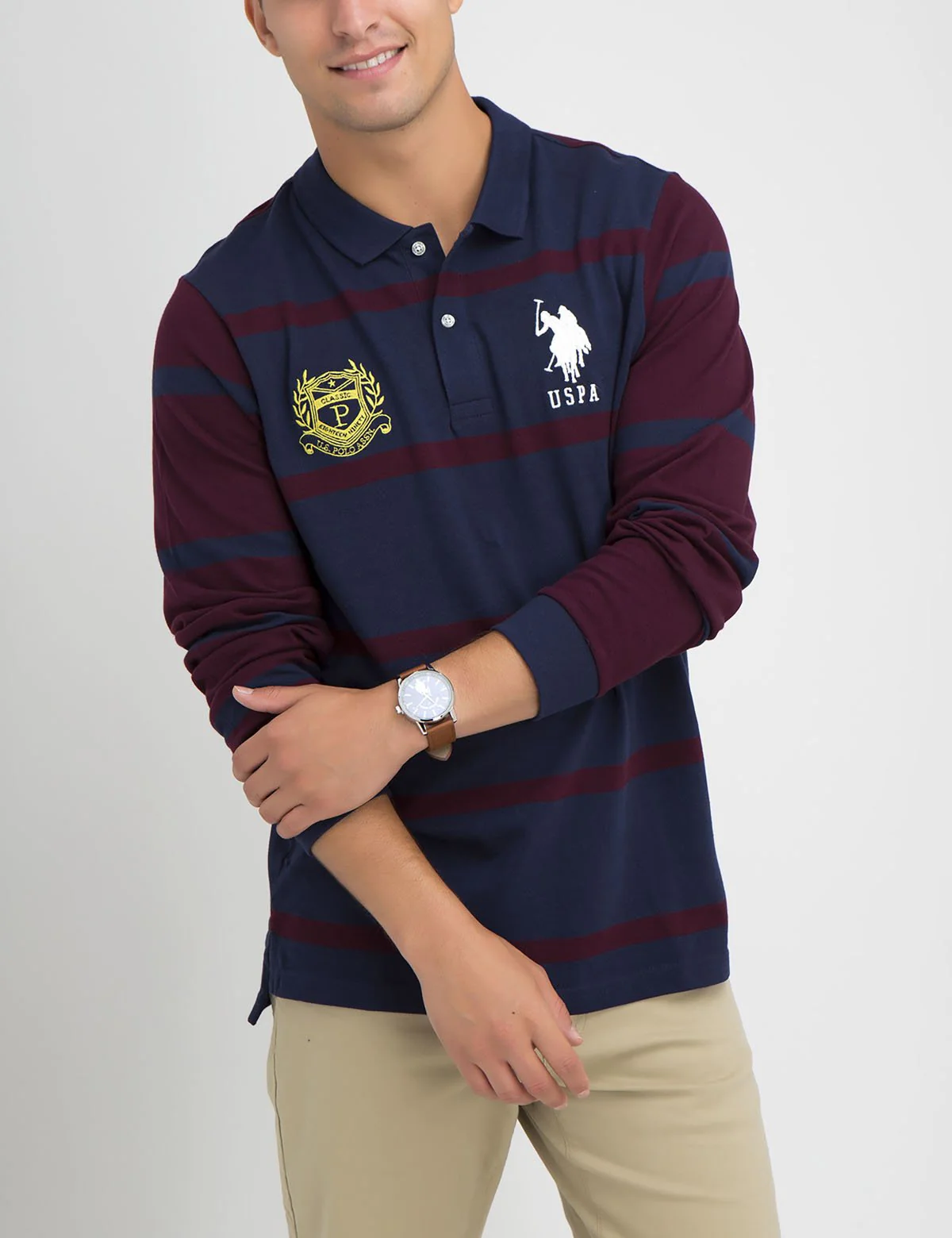 Contrast stripe long sleeve polo shirt - Image 11