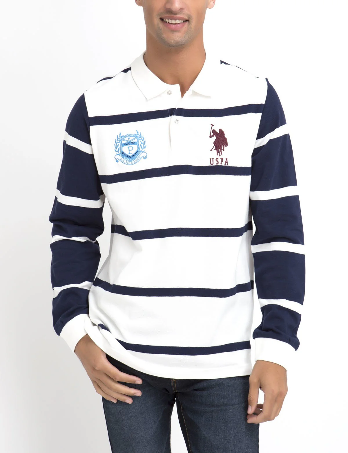 Contrast stripe long sleeve polo shirt - Image 12