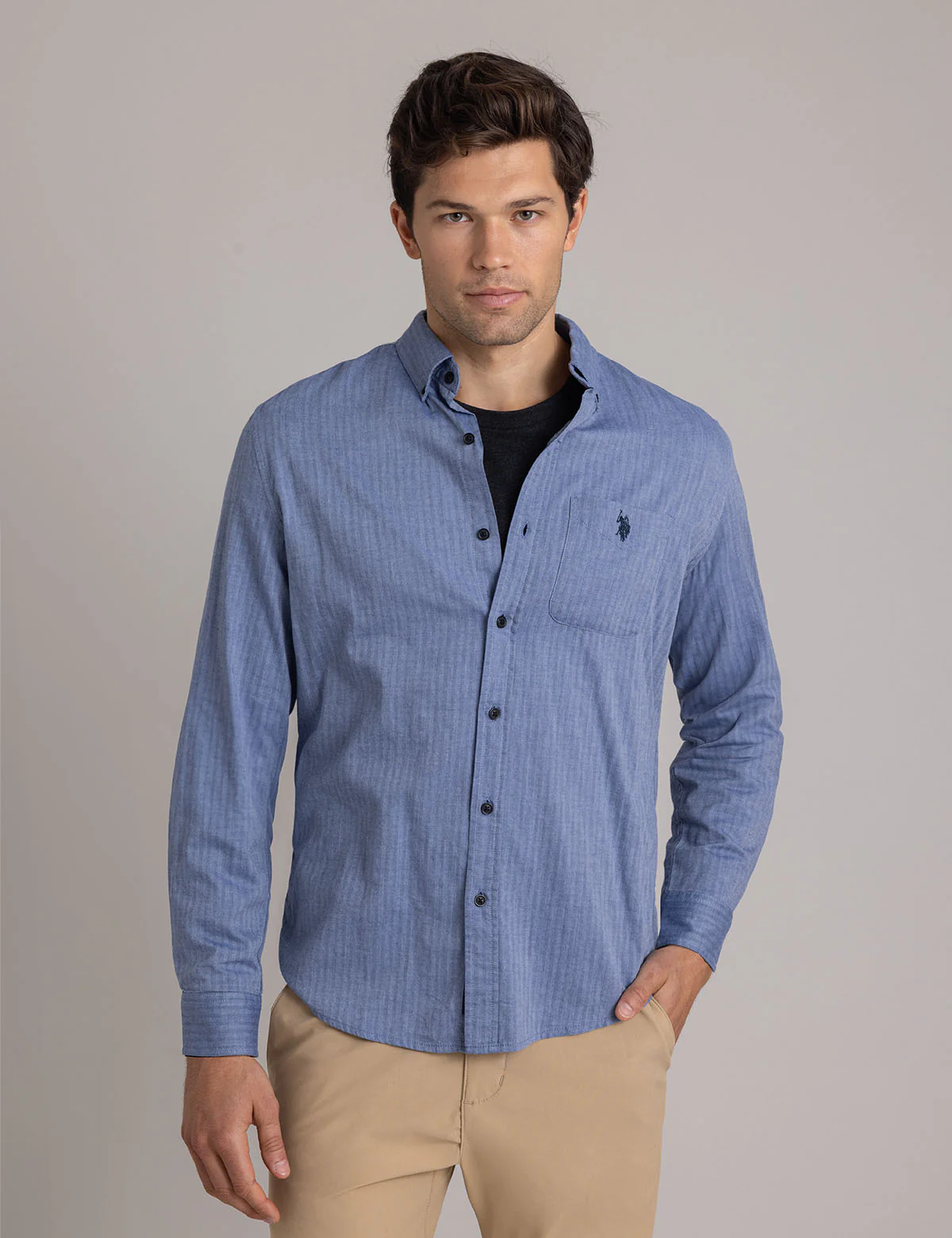 COTTON HERRINGBONE TWILL LONG SLEEVE SHIRT