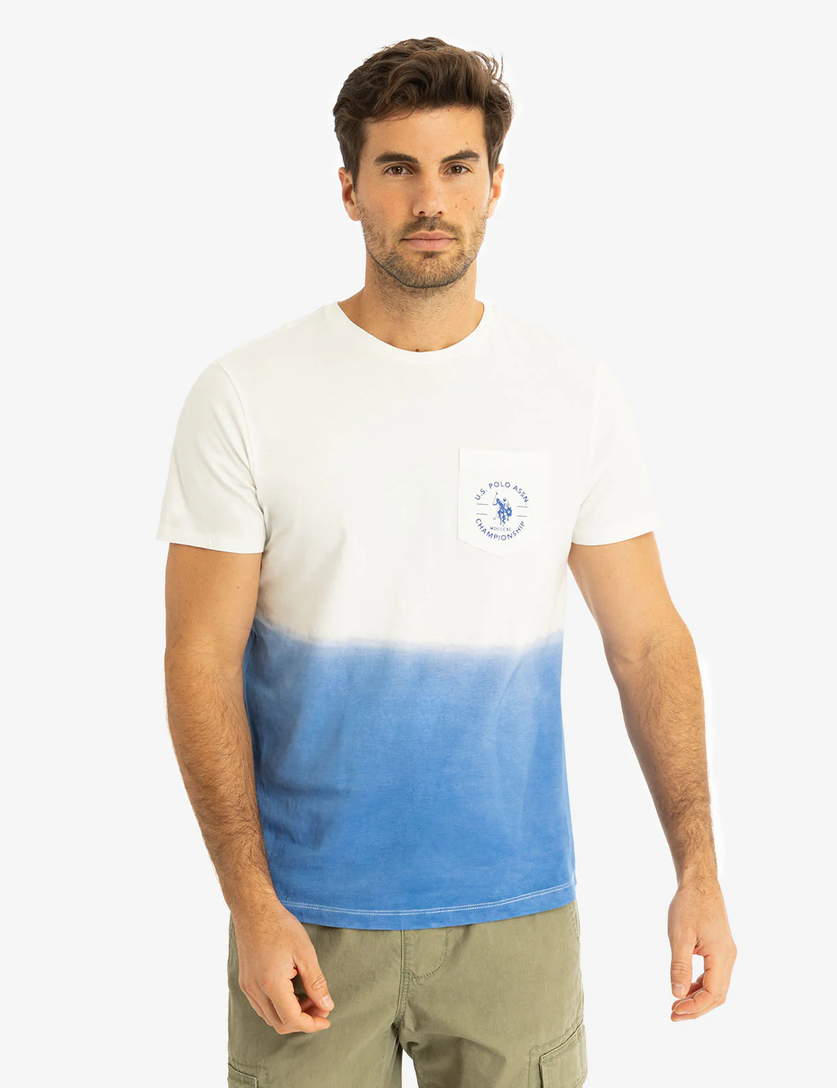 CREW NECK DIP DYE T-SHIRT WITH POCKET