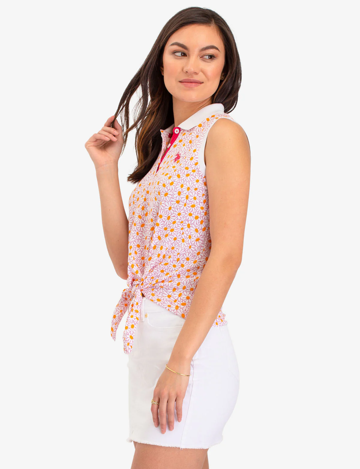 DAISY PRINT TIE FRONT POLO SHIRT - Image 3