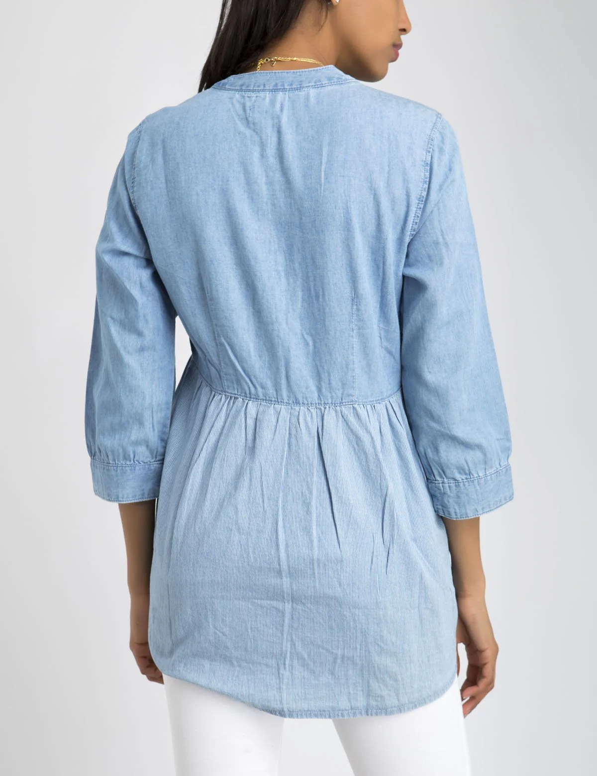 DENIM COLORBLOCK PEPLUM SHIRT - Image 3