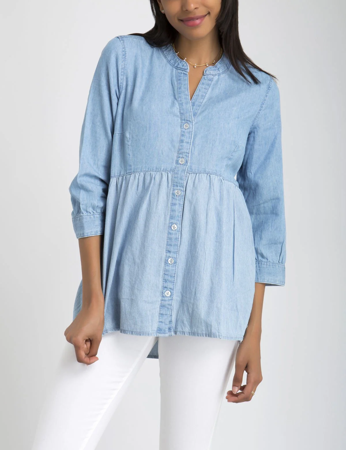 DENIM COLORBLOCK PEPLUM SHIRT - Image 5