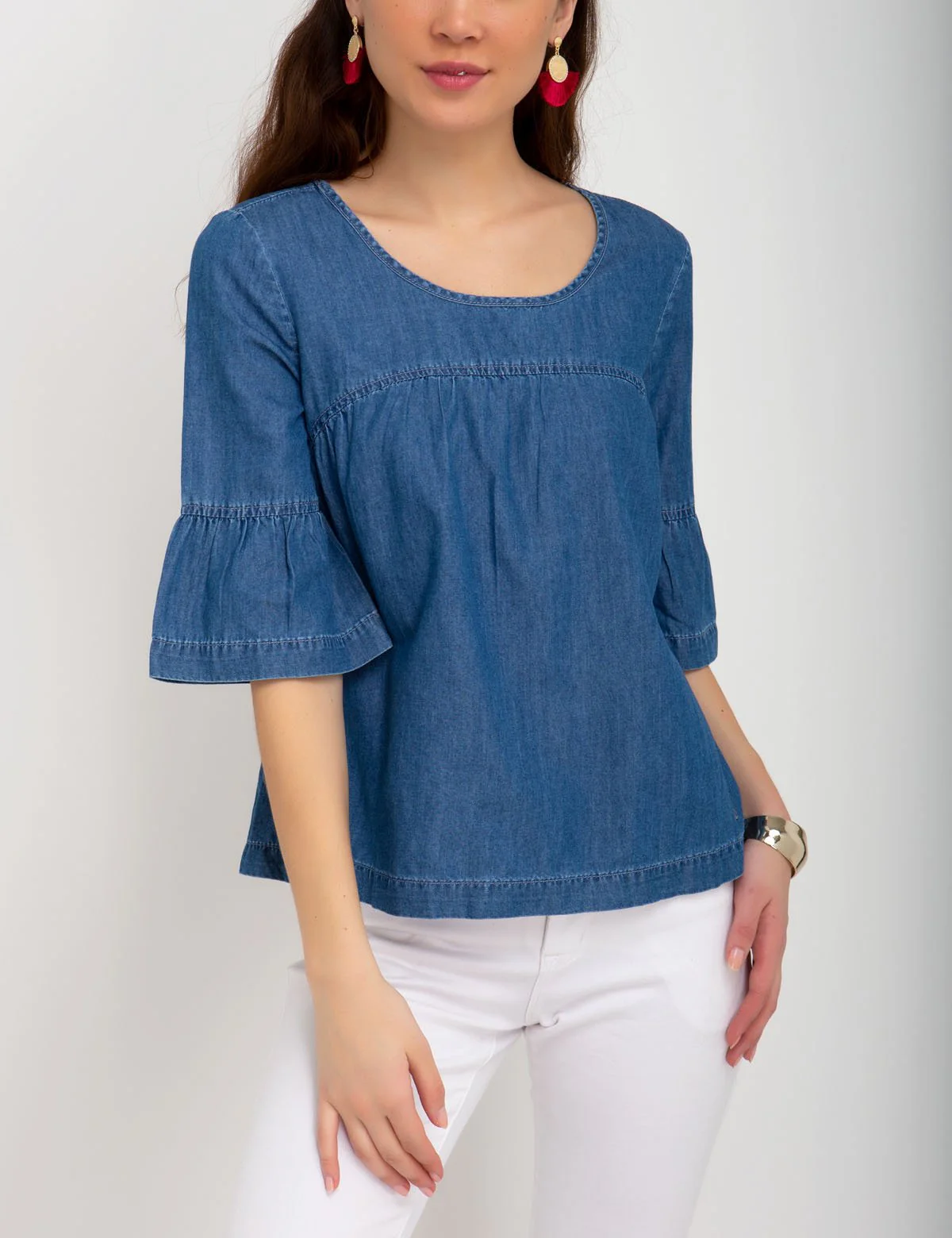 DENIM FLOUNCE SHIRT