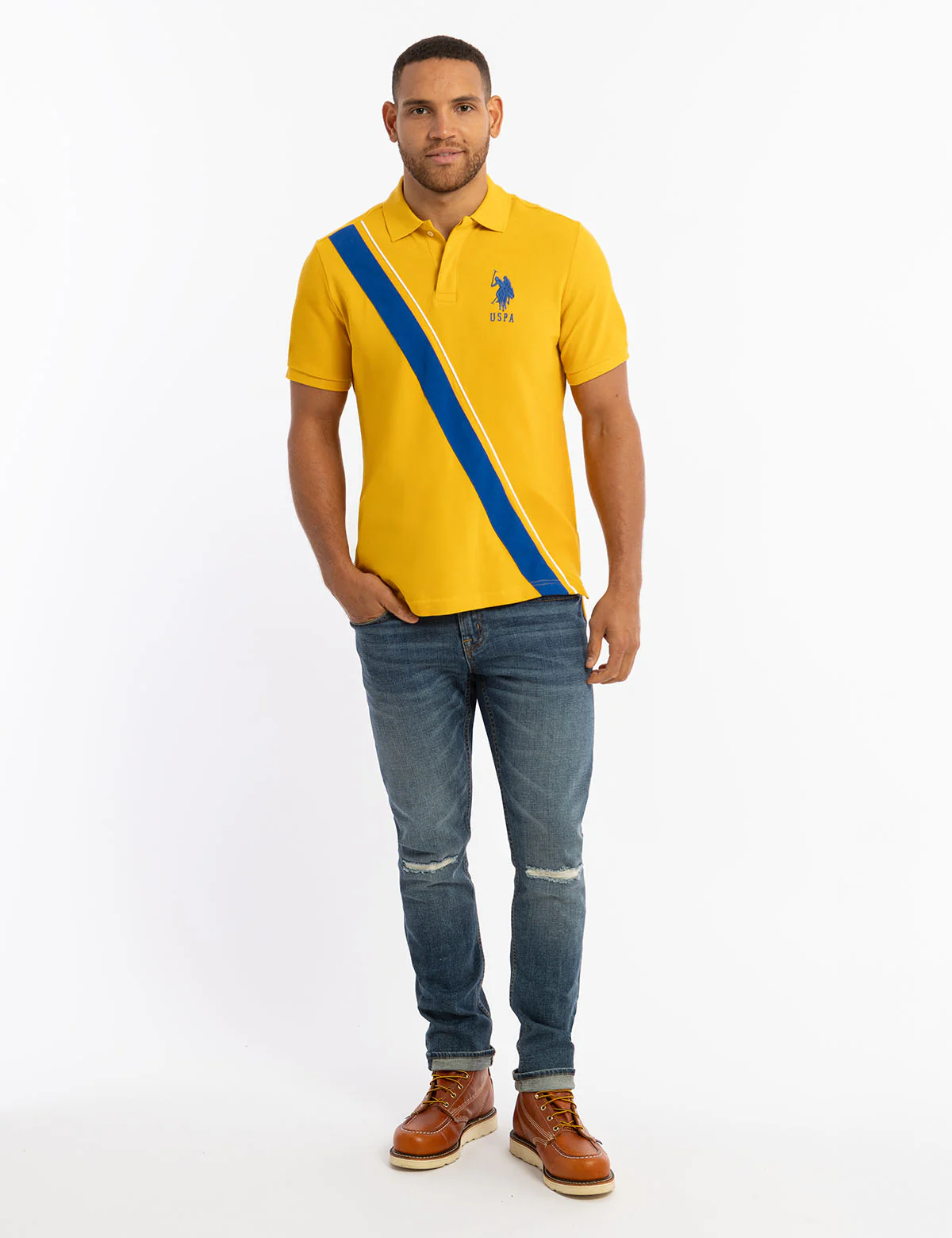 DIAGONAL COLOR BLOCK SASH PIQUE POLO SHIRT - Image 2