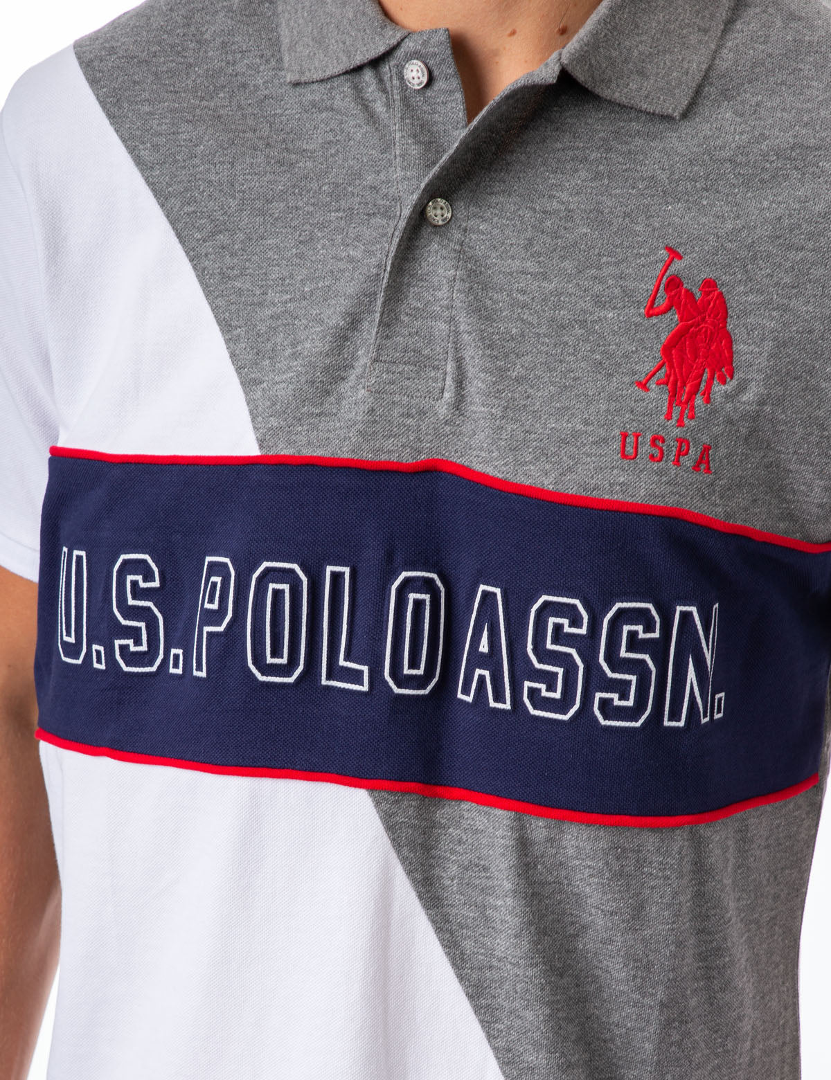 EMBOSSED CHEST LOGO DIAGONAL COLORBLOCK POLO SHIRT - Image 4