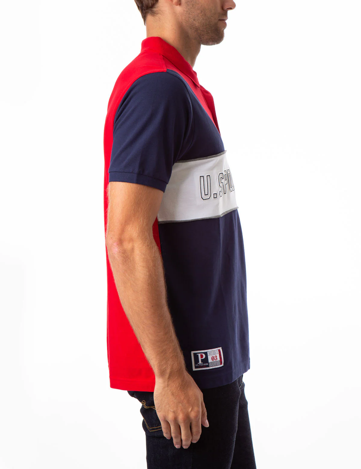 EMBOSSED CHEST LOGO DIAGONAL COLORBLOCK POLO SHIRT - Image 7