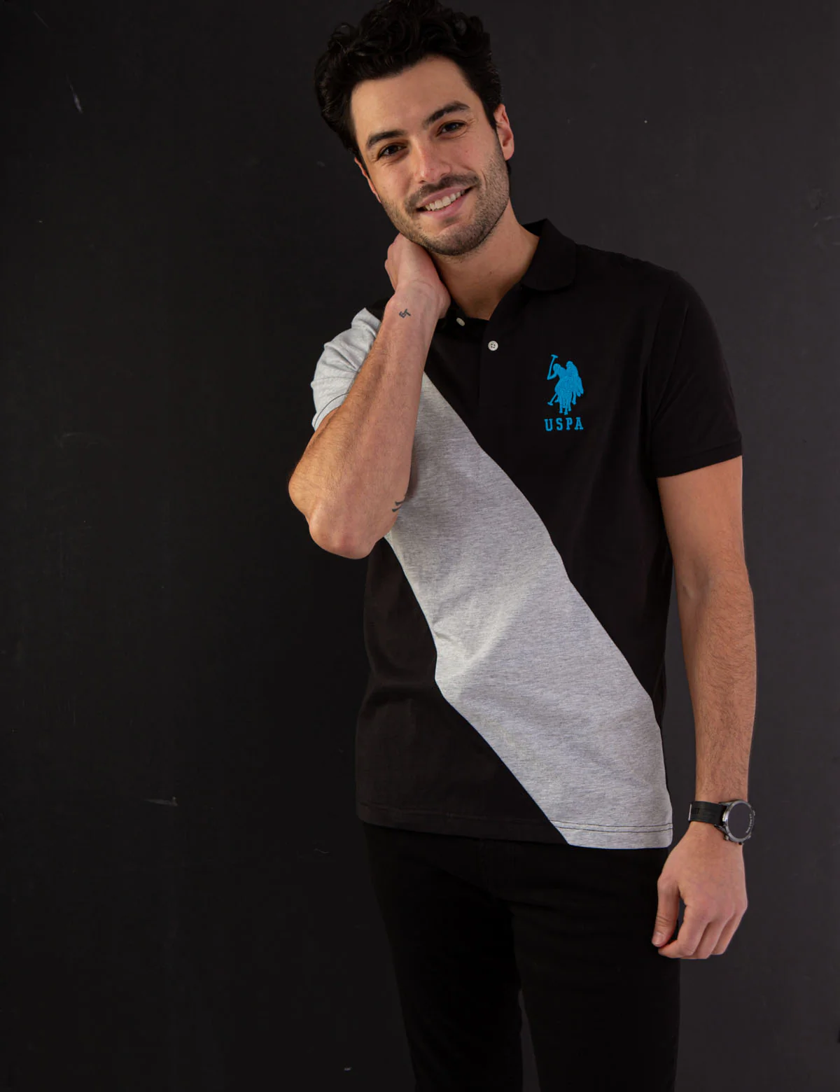 DIAGONAL COLORBLOCK JERSEY POLO SHIRT