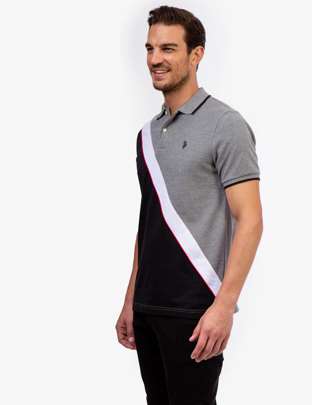 DIAGONAL COLORBLOCK PIQUE POLO SHIRT - Image 3