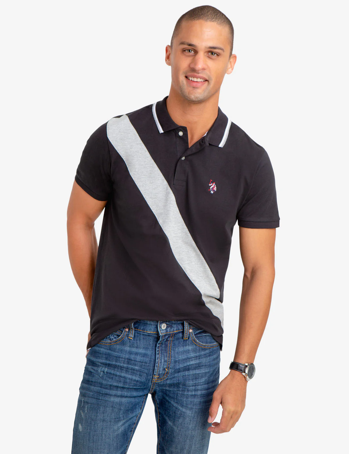 SLIM FIT DIAGONAL STRIPE POLO SHIRT - Image 4