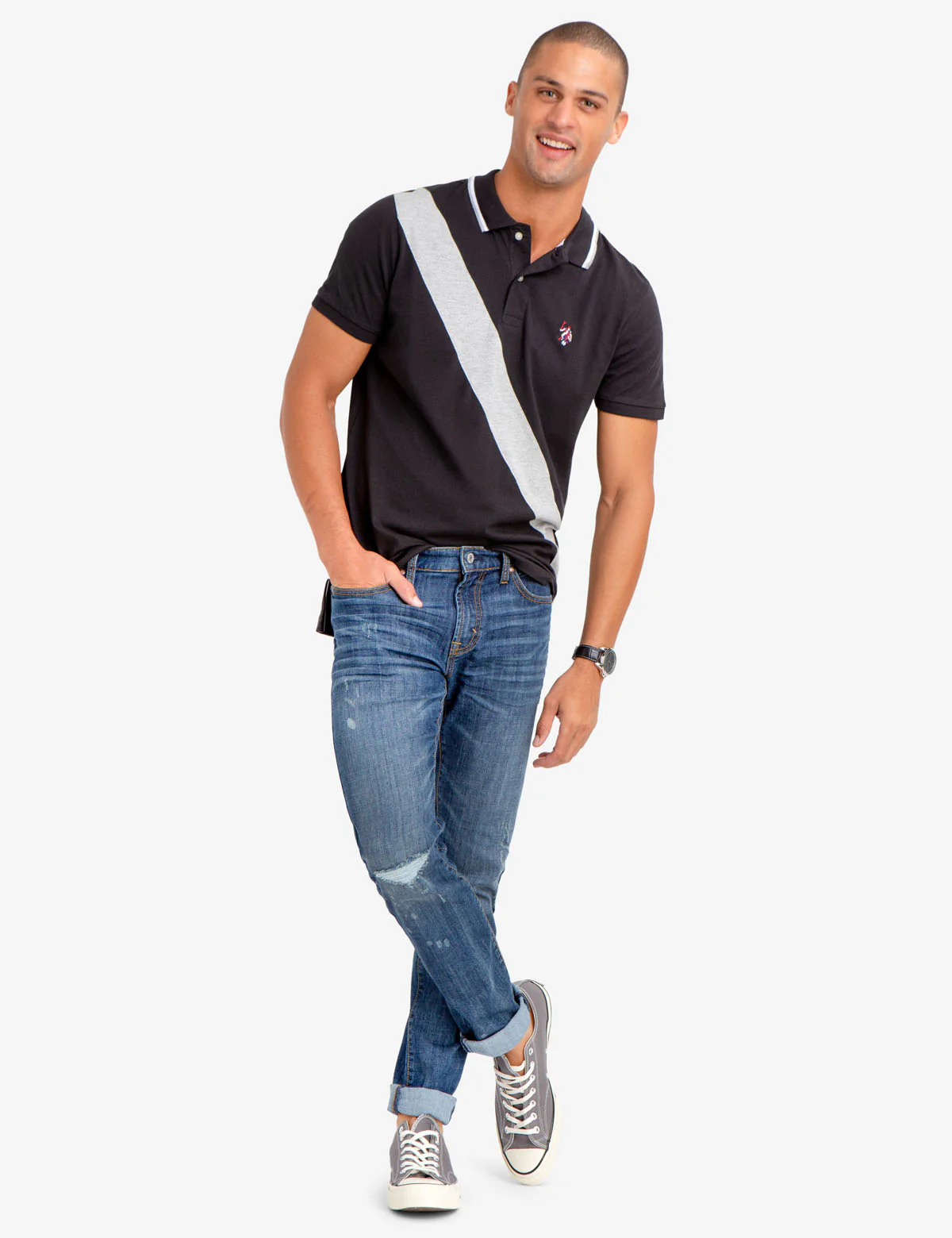 SLIM FIT DIAGONAL STRIPE POLO SHIRT - Image 5