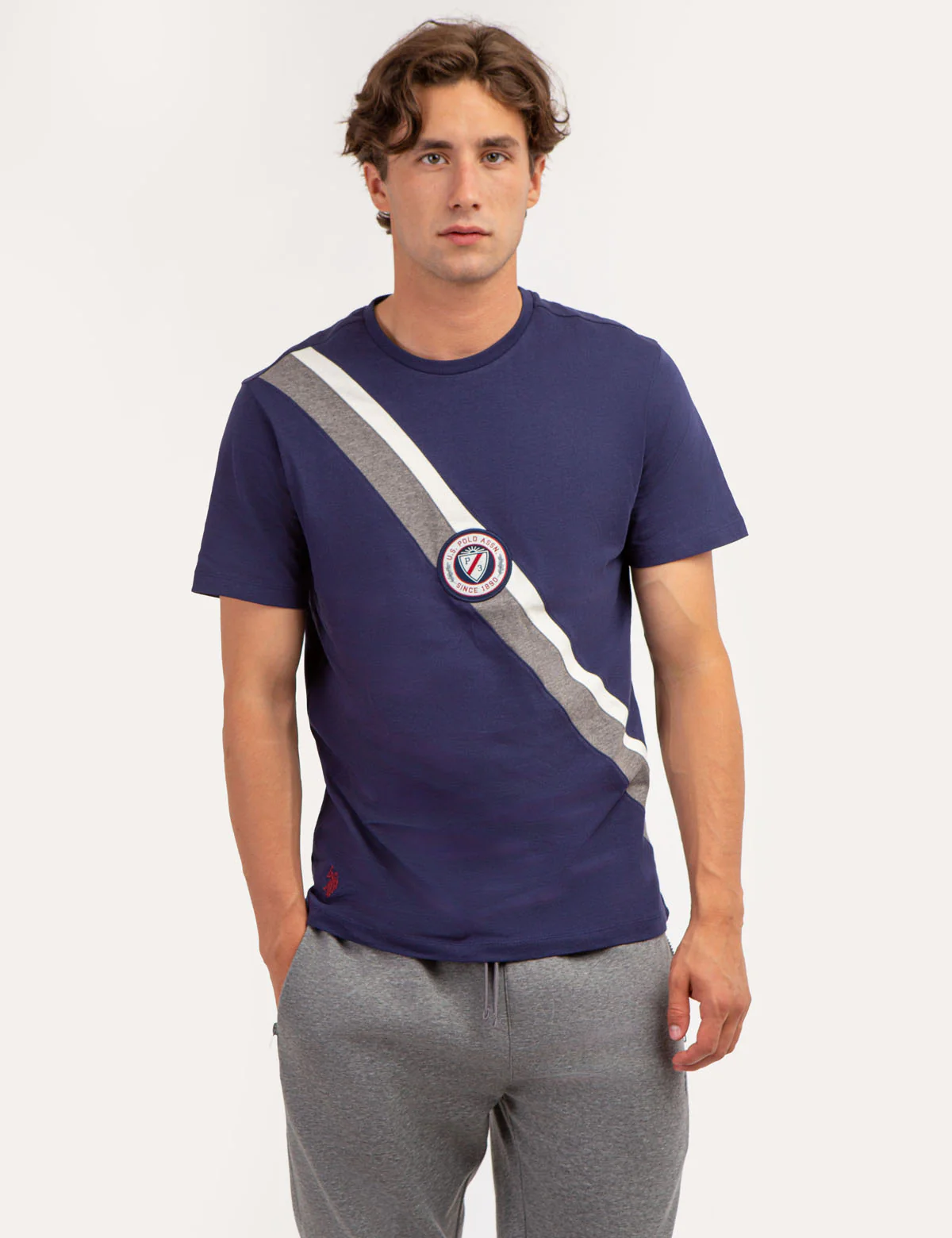 DIAGONAL CREW NECK T-SHIRT WITH PATCH