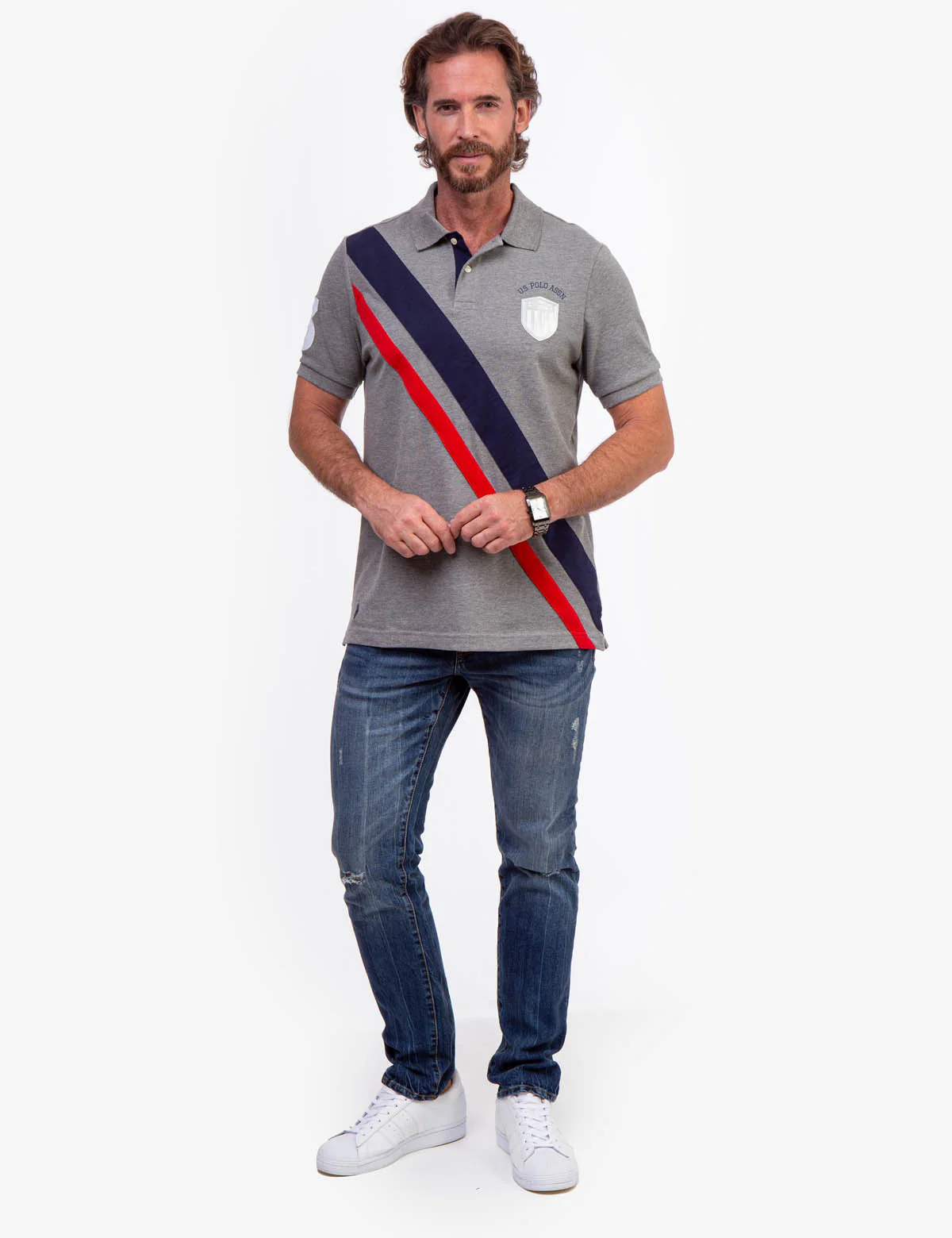 DIAGONAL PIECED PIQUE POLO SHIRT - Image 2
