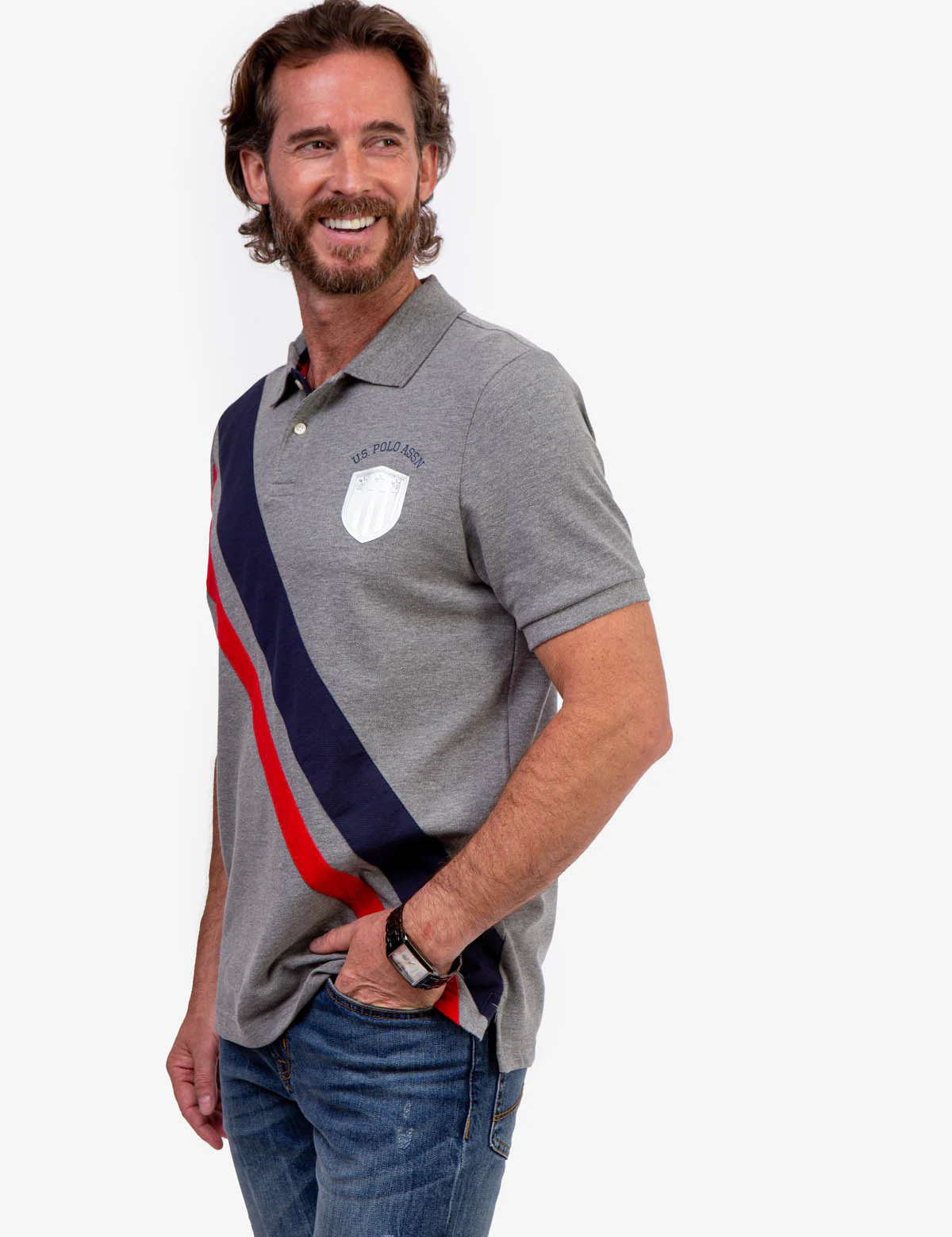 DIAGONAL PIECED PIQUE POLO SHIRT - Image 3