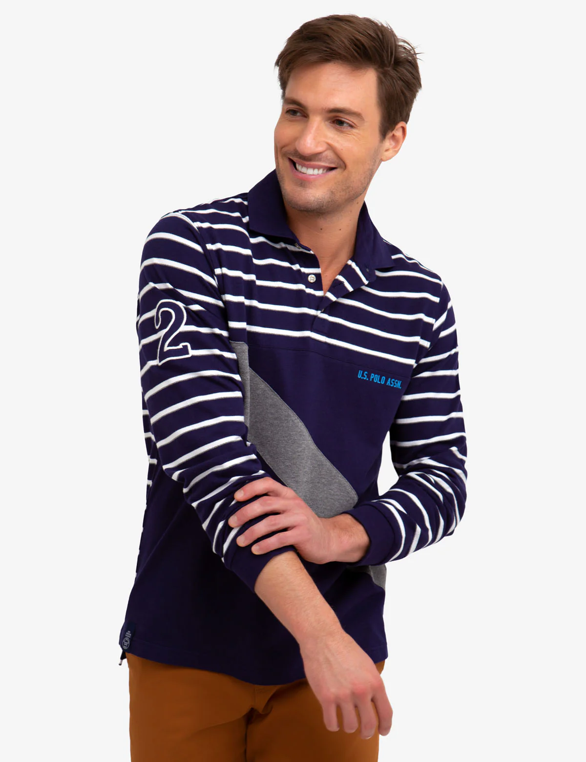 DIAGONAL STRIPE LONG SLEEVE POLO SHIRT - Image 6