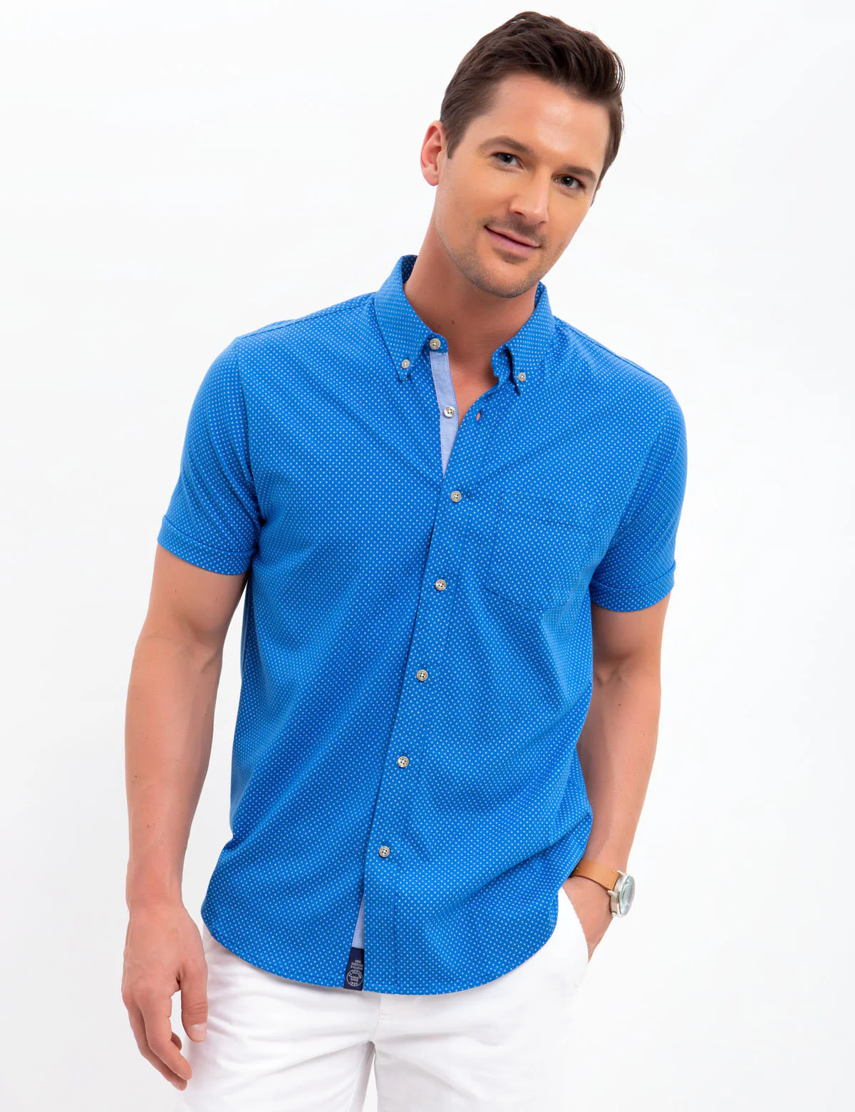 DOT BUTTON DOWN JERSEY SHIRT