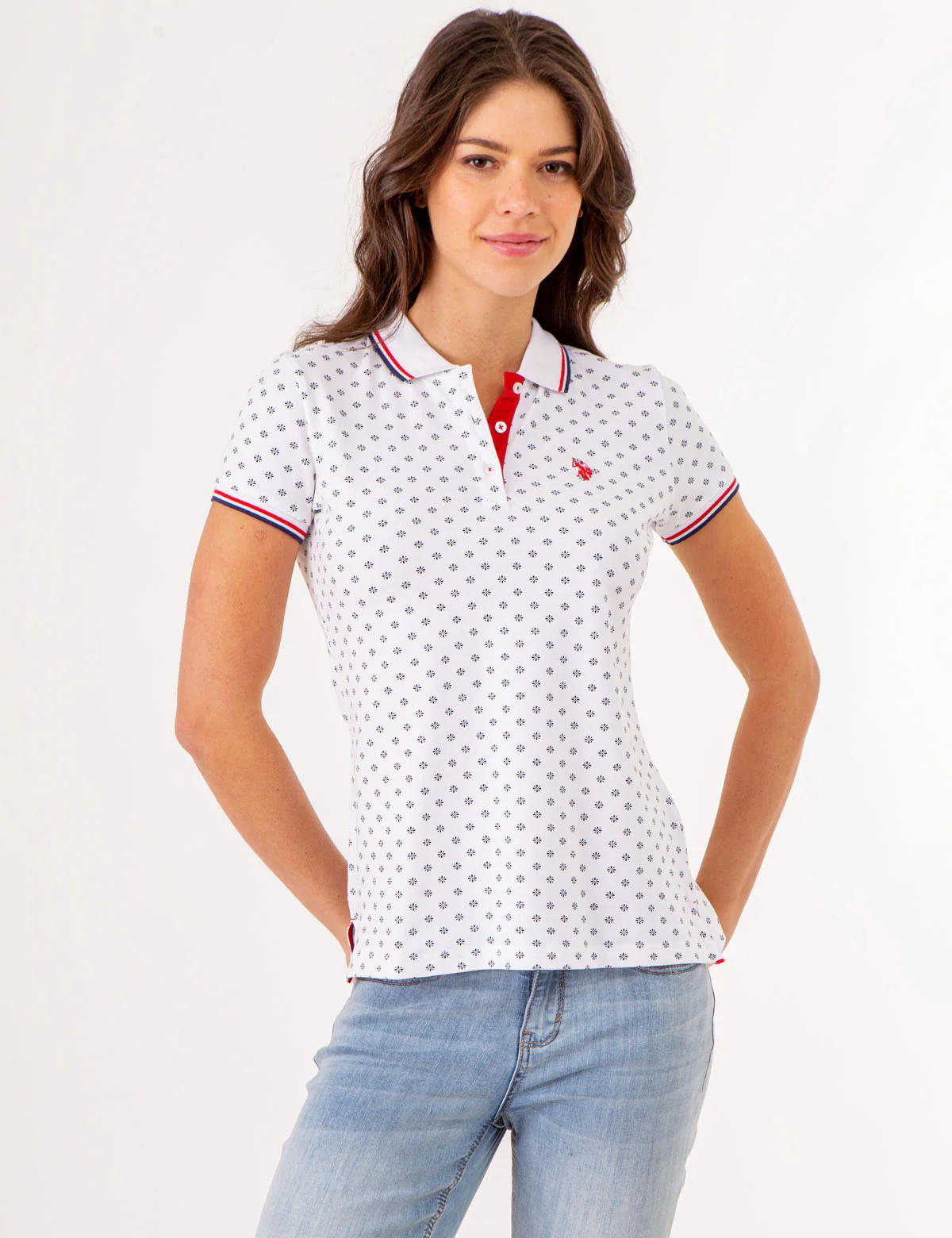 DOT FLOWER PRINT TIPPED POLO SHIRT