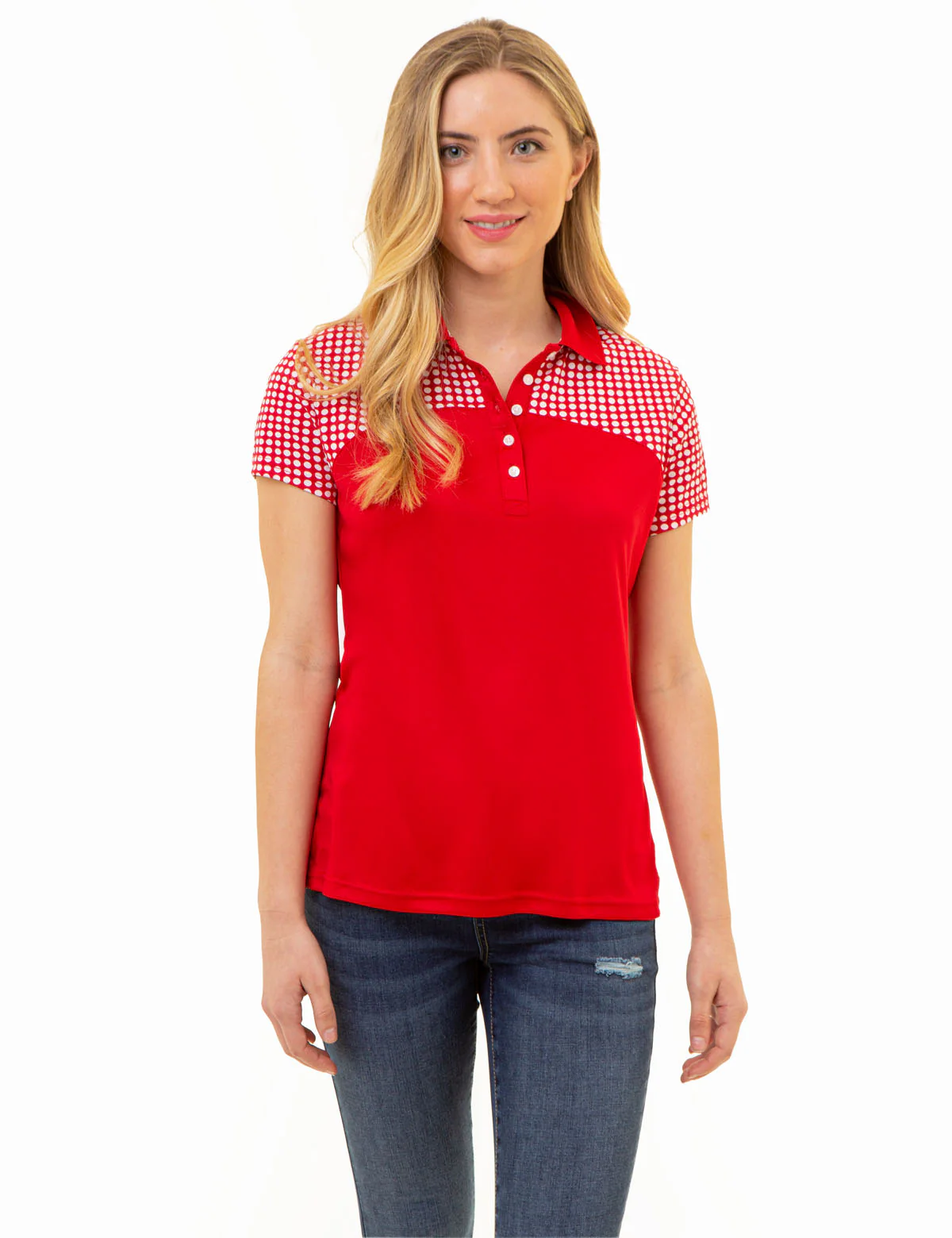 DOT PRINT COLORBLOCK POLO SHIRT