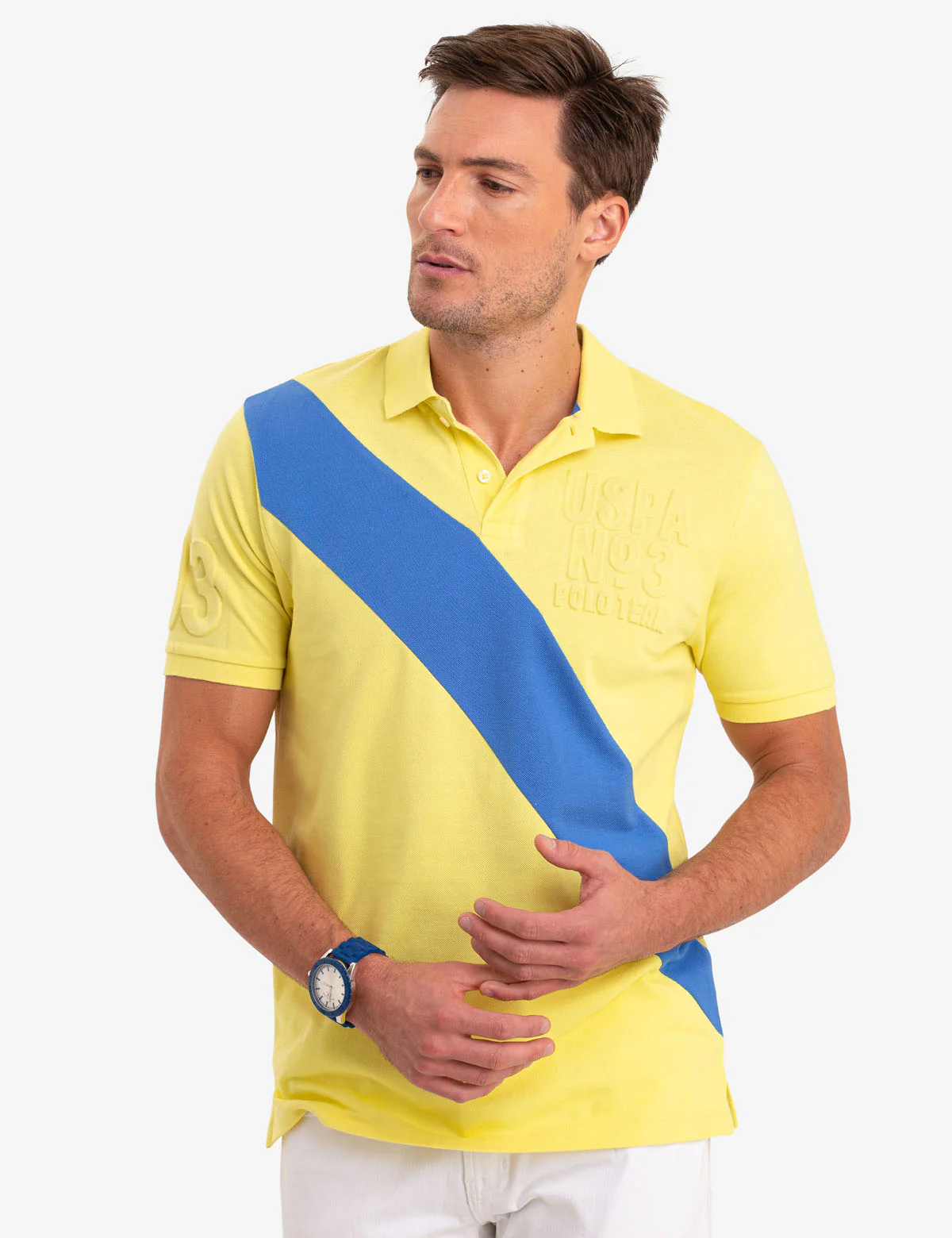 EMBOSSED LOGO DIAGONAL STRIPE POLO SHIRT