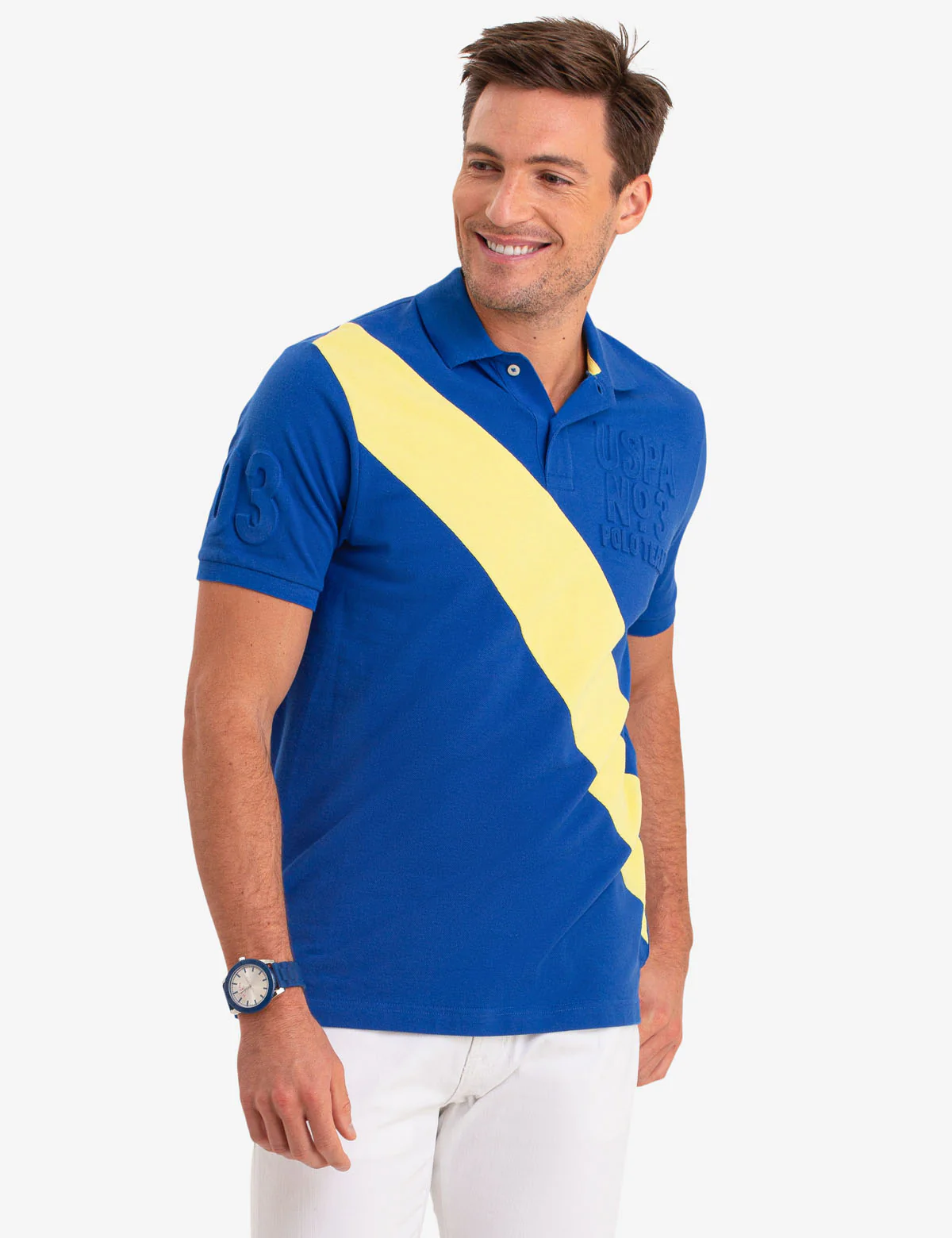 EMBOSSED LOGO DIAGONAL STRIPE POLO SHIRT - Image 5