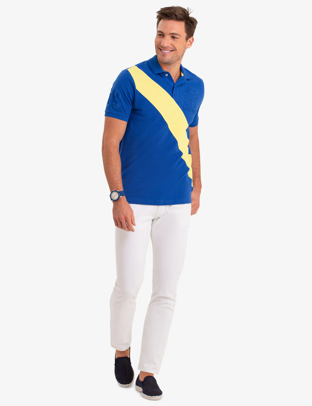 EMBOSSED LOGO DIAGONAL STRIPE POLO SHIRT - Image 6