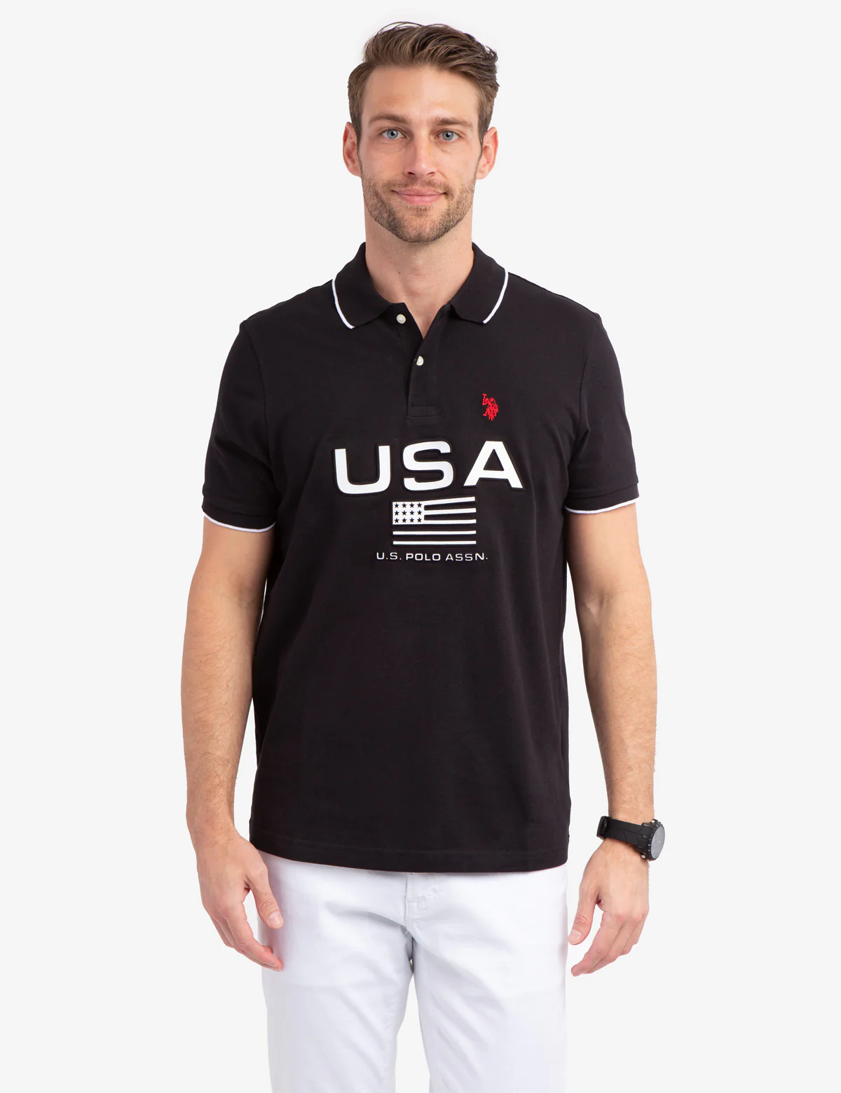 EMBOSSED USA FLAG PIQUE POLO SHIRT - Image 11