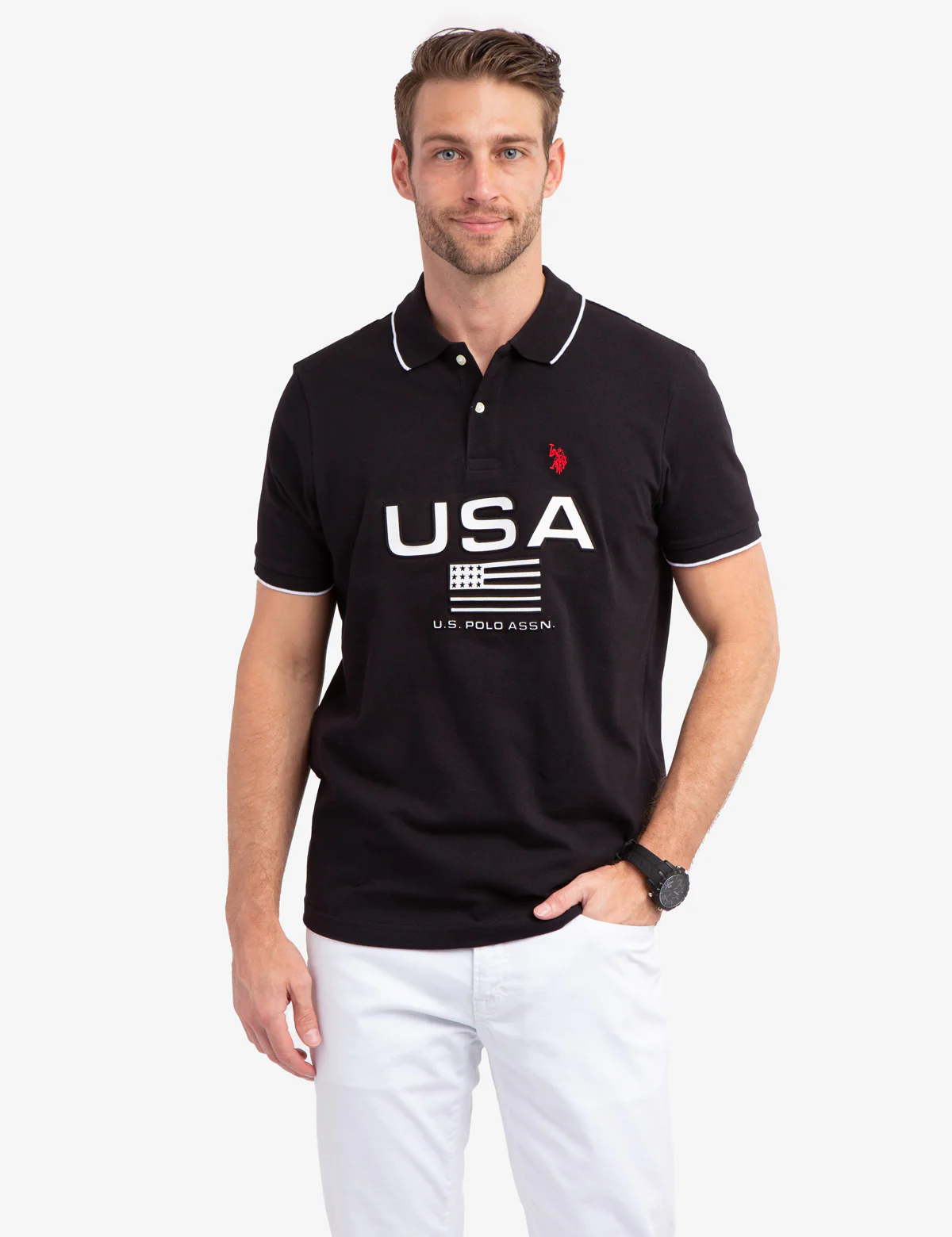 EMBOSSED USA FLAG PIQUE POLO SHIRT - Image 6