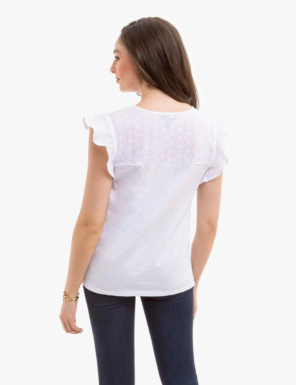 EYELET YOKE FLUTTER SLEEVE TOP - Image 4