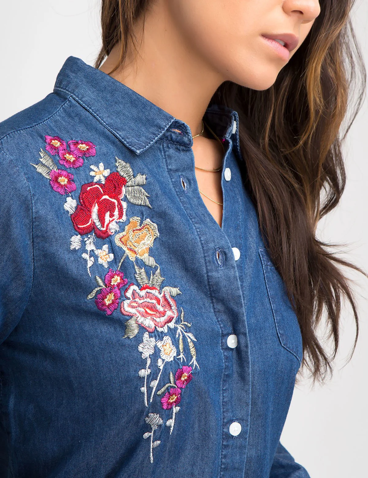 FLORAL EMBROIDERED CHAMBRAY SHIRT - Image 5