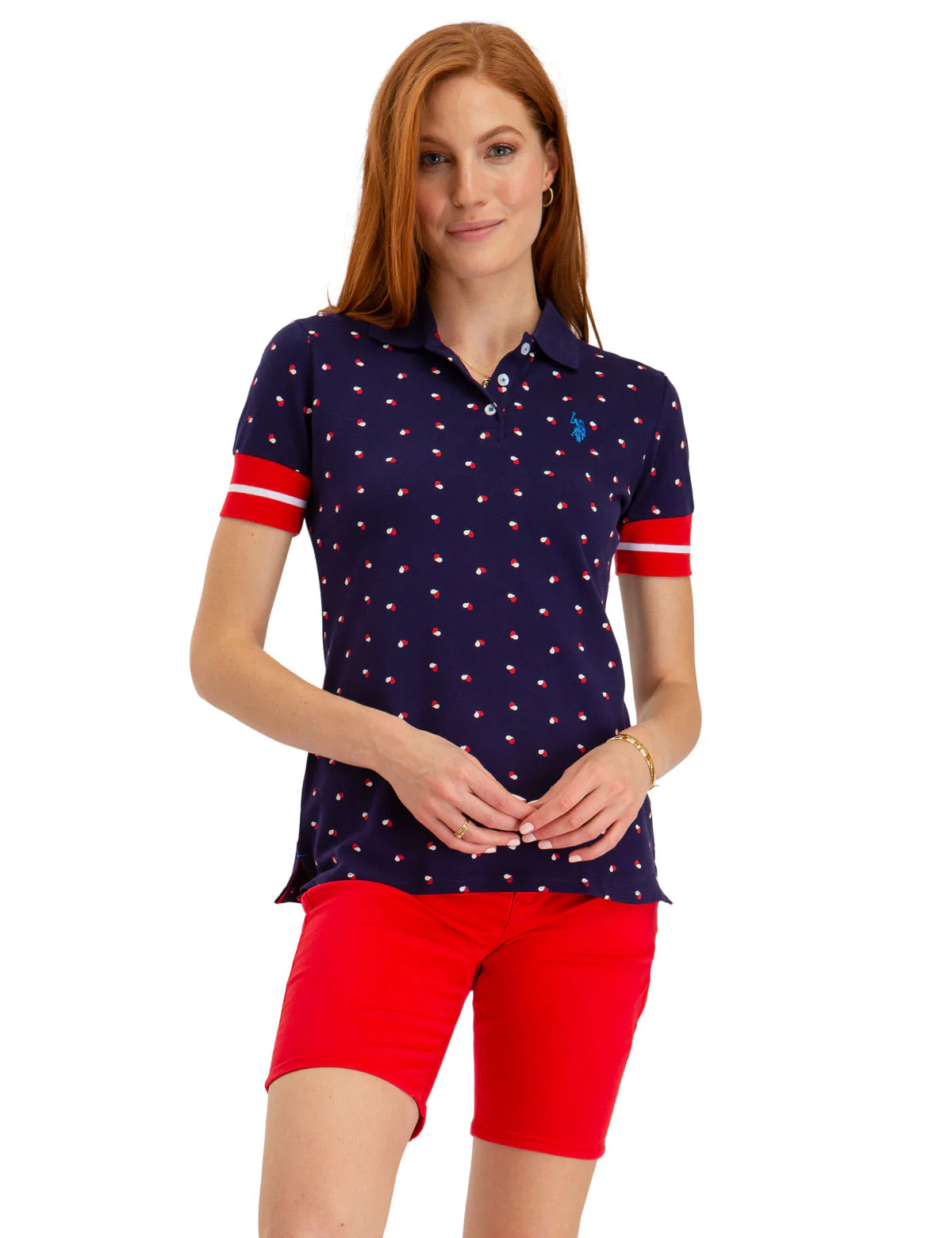 FLORAL PRINT RIB SLEEVE POLO SHIRT