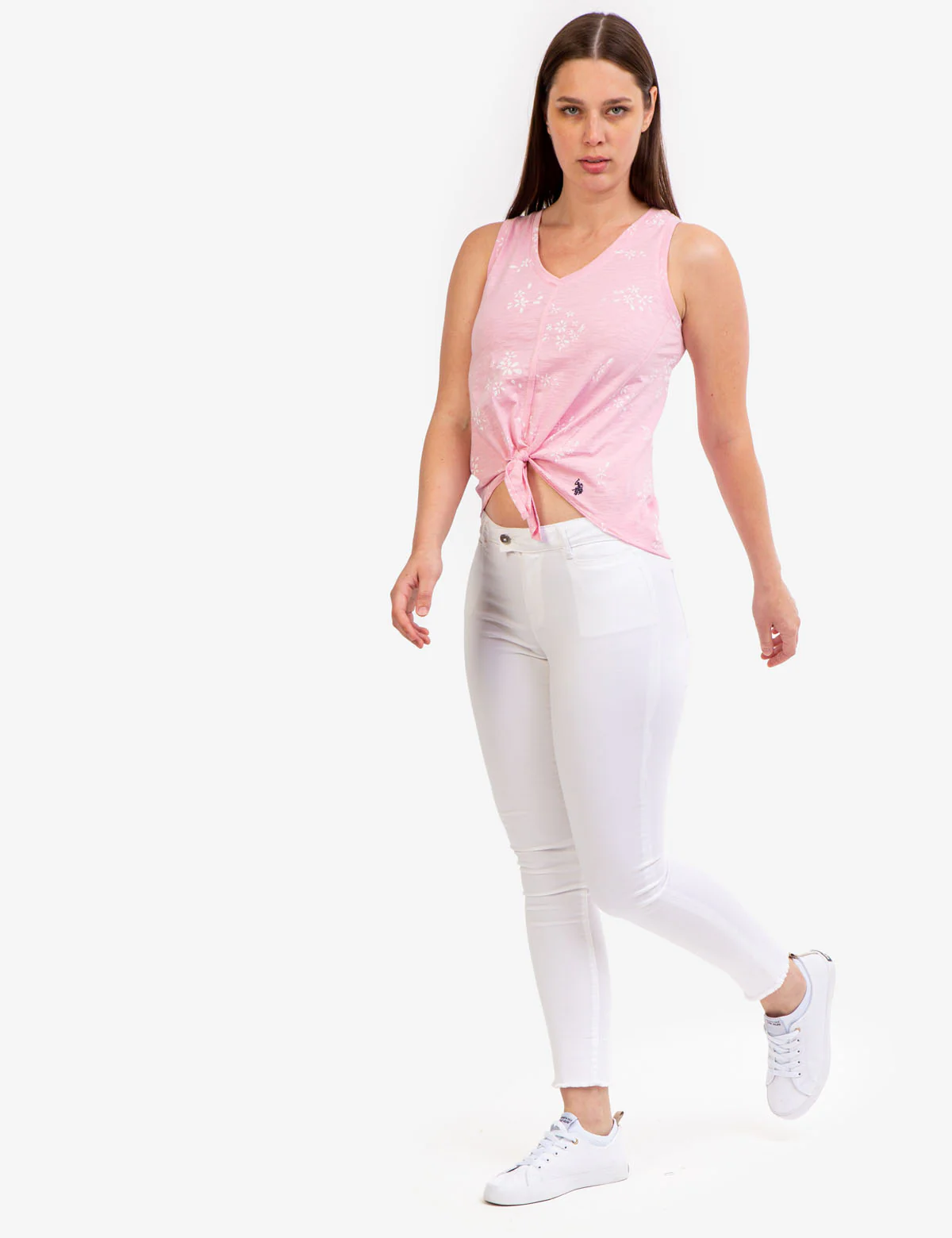 FLORAL V-NECK FRONT TIE TANK TOP - Image 6