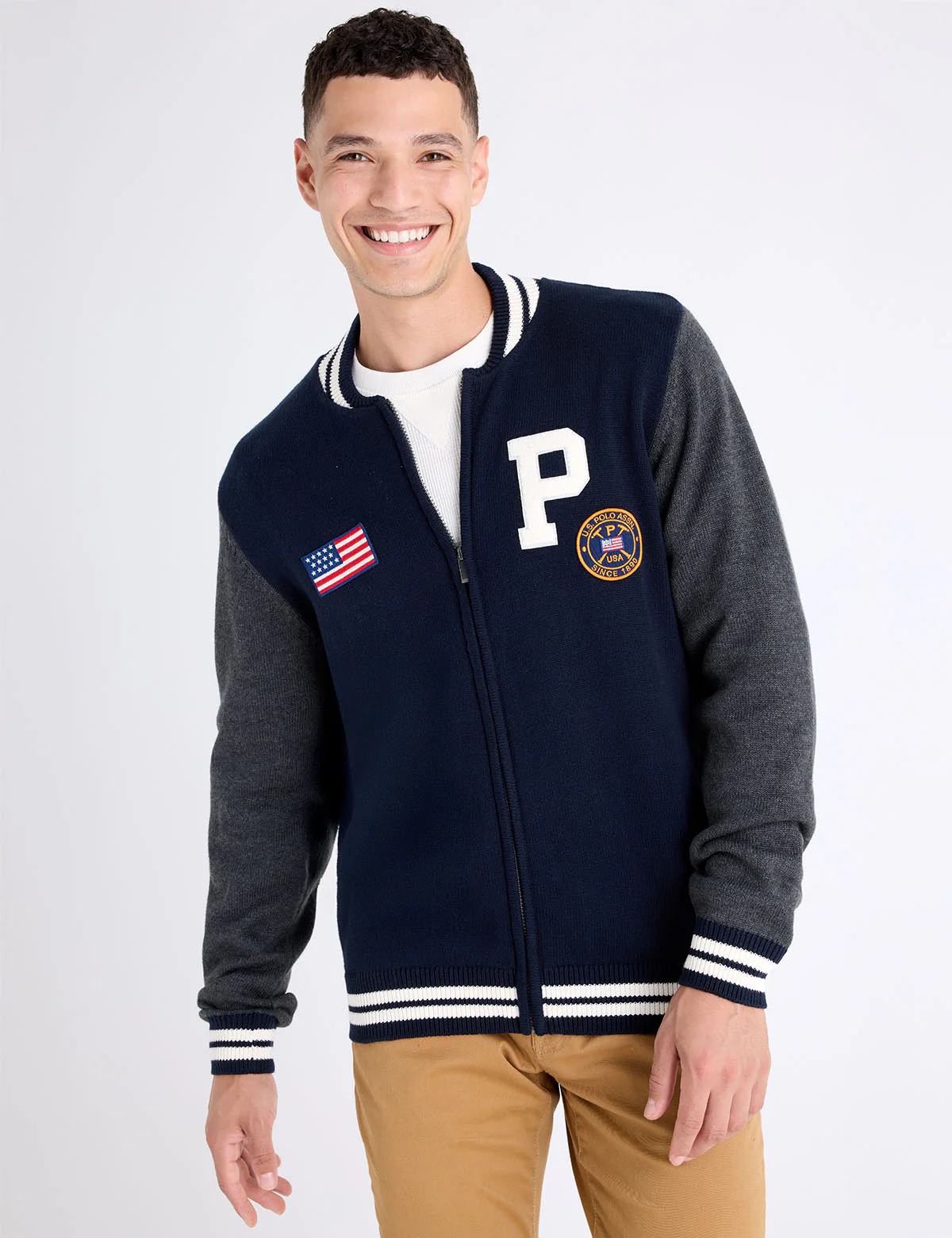 FULL ZIP PATCH VARSITY SWEATER - Image 2