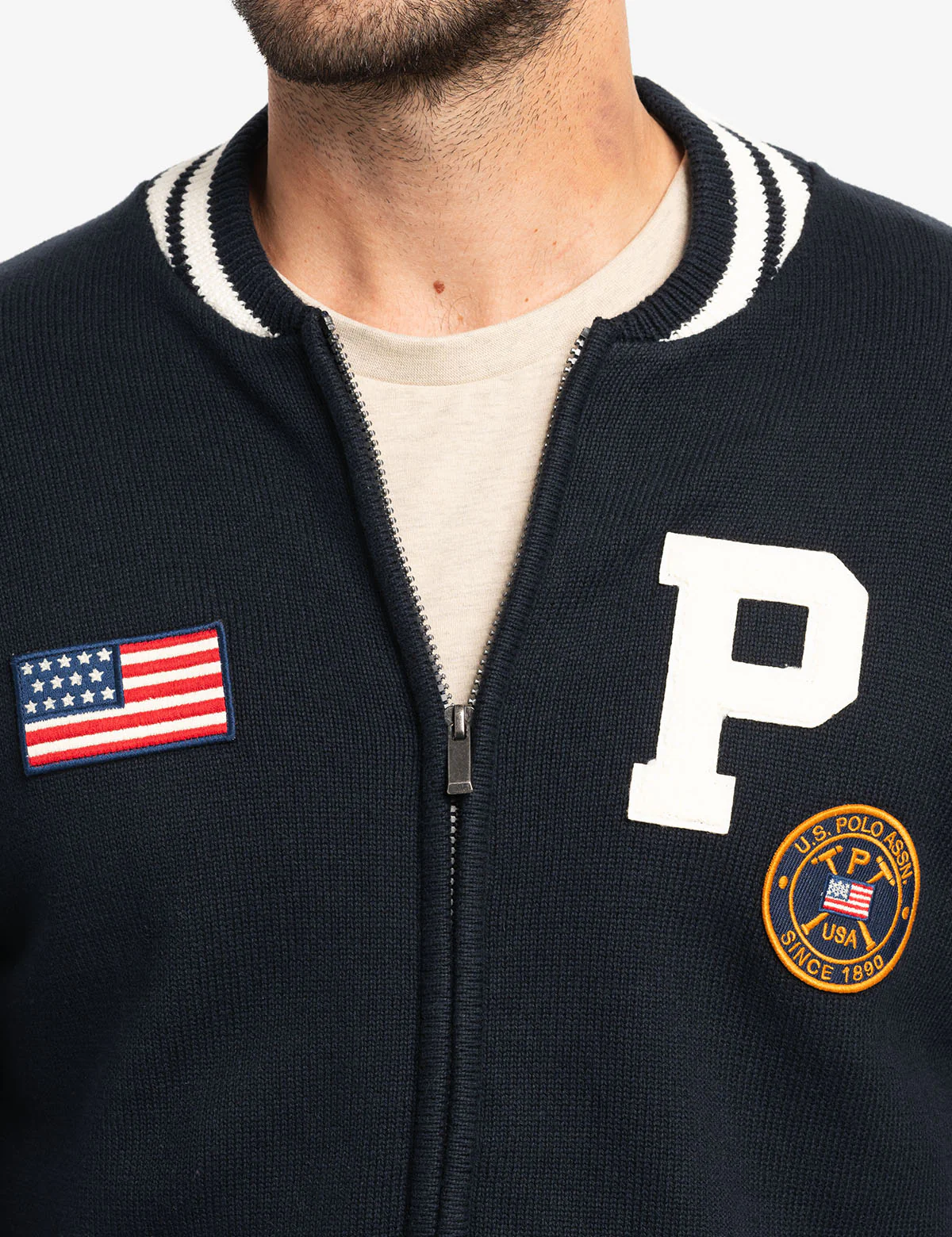 FULL ZIP PATCH VARSITY SWEATER - Image 3