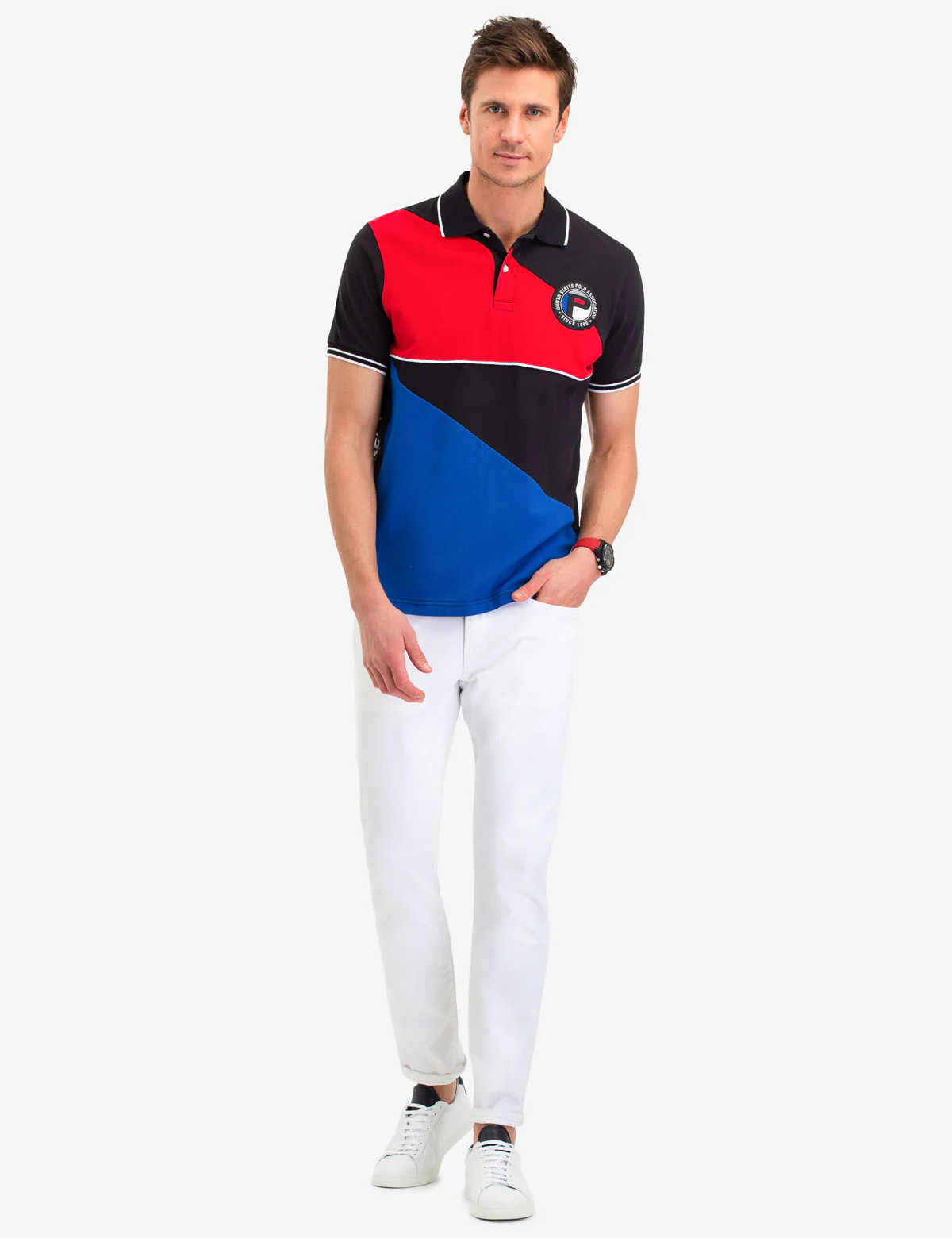GEOMETRIC COLORBLOCK POLO SHIRT