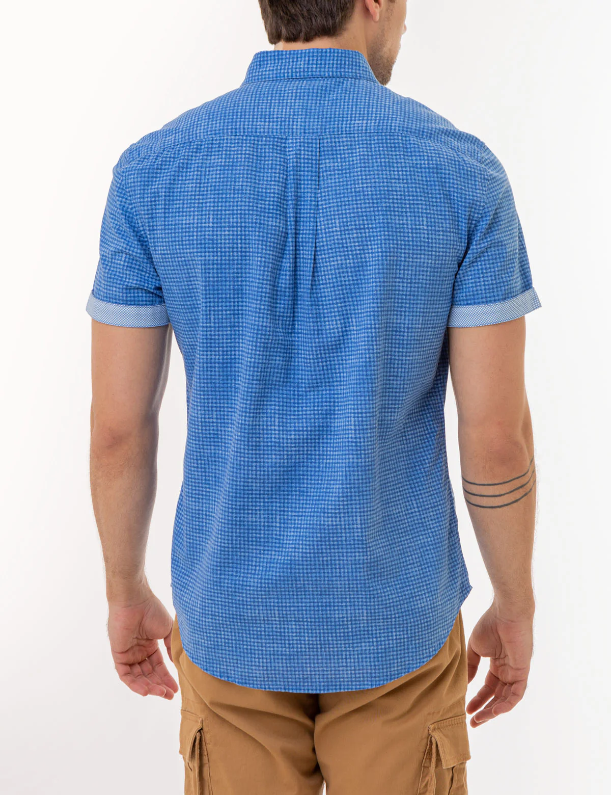 GINGHAM SHORT SLEEVE SOLID SLUB POPLIN SHIRT - Image 4