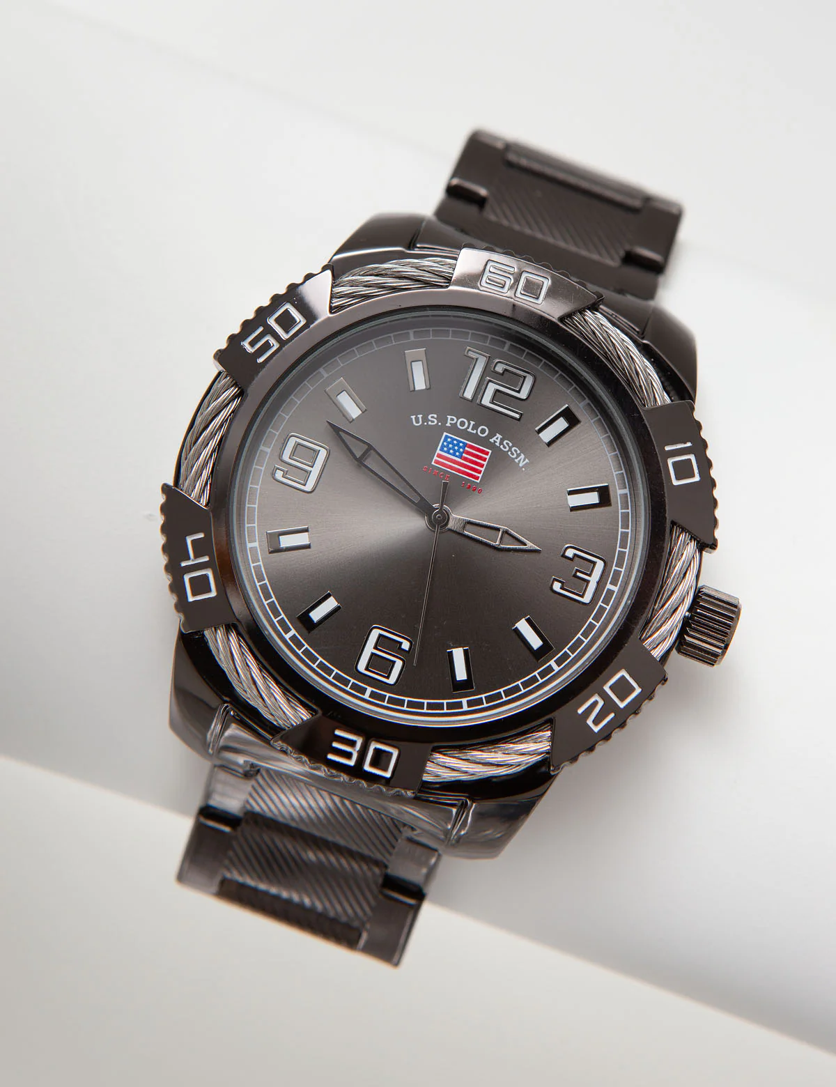 Gunmetal Bracelet Watch with Rope Accent Bezel