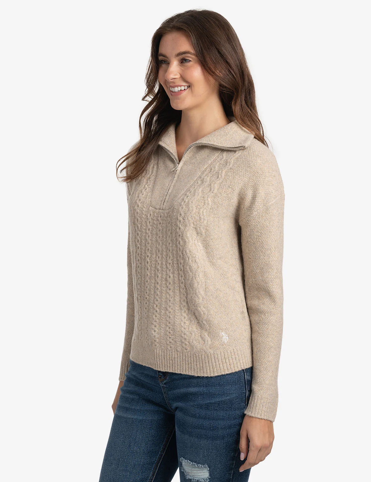 QUARTER ZIP CABLE SWEATER - Image 3