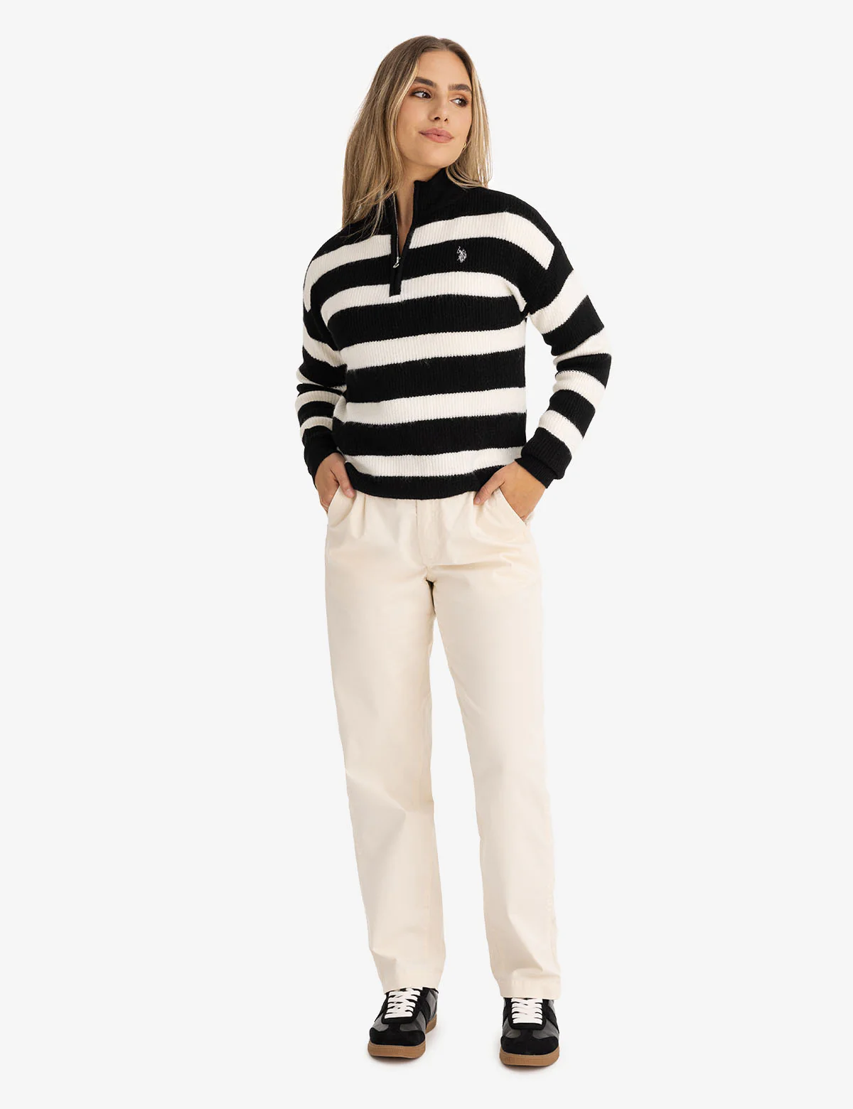 HALF ZIP MOCK NECK STRIPE SWEATER - Image 10