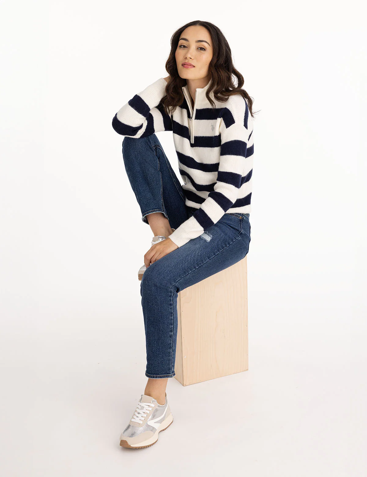 HALF ZIP MOCK NECK STRIPE SWEATER - Image 8