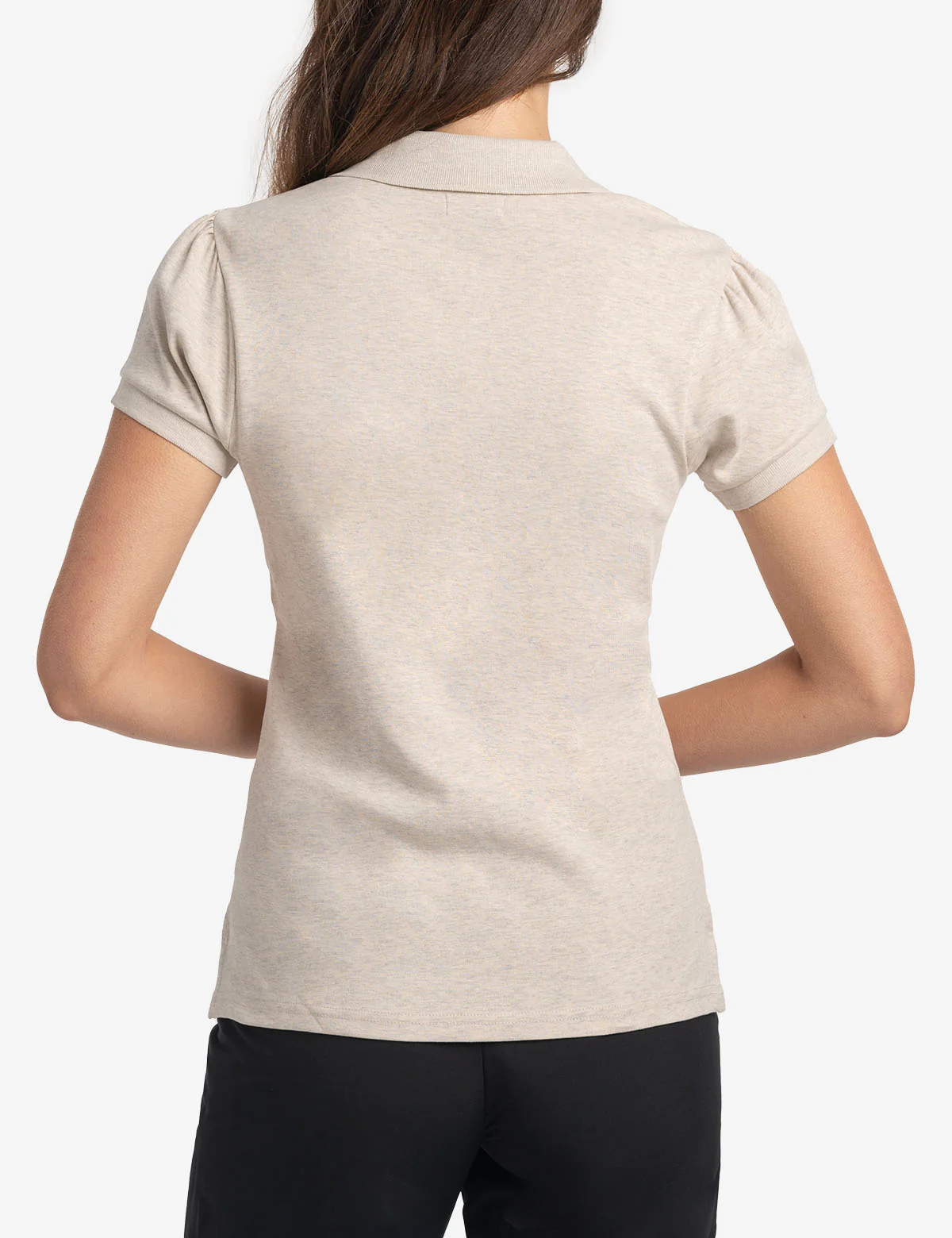 HALF ZIP PUFF SLEEVE HEATHER POLO SHIRT - Image 3