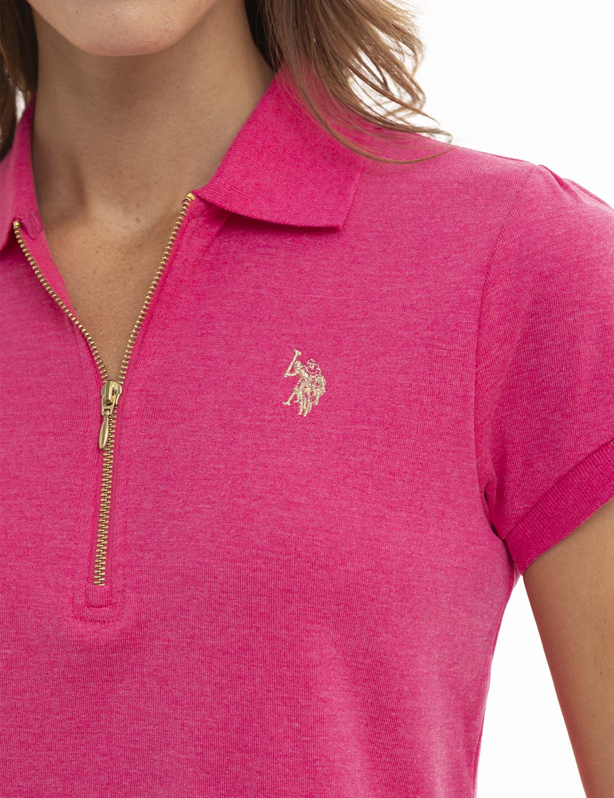 HALF ZIP PUFF SLEEVE HEATHER POLO SHIRT - Image 10