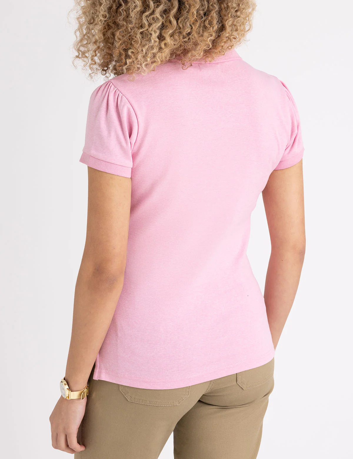 HALF ZIP PUFF SLEEVE HEATHER POLO SHIRT - Image 10