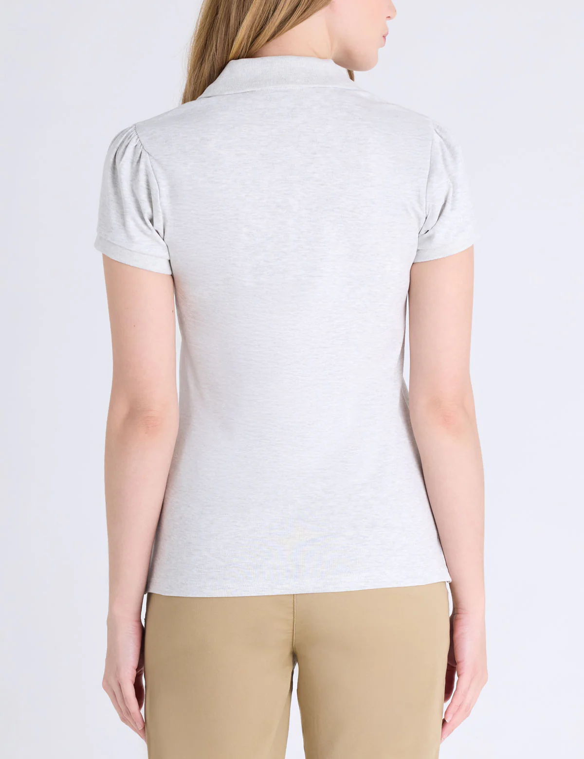 HALF ZIP PUFF SLEEVE HEATHER POLO SHIRT - Image 2