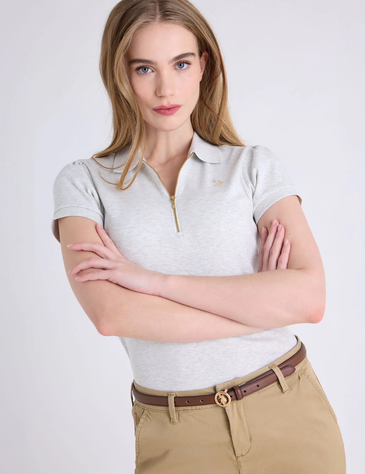 HALF ZIP PUFF SLEEVE HEATHER POLO SHIRT - Image 3