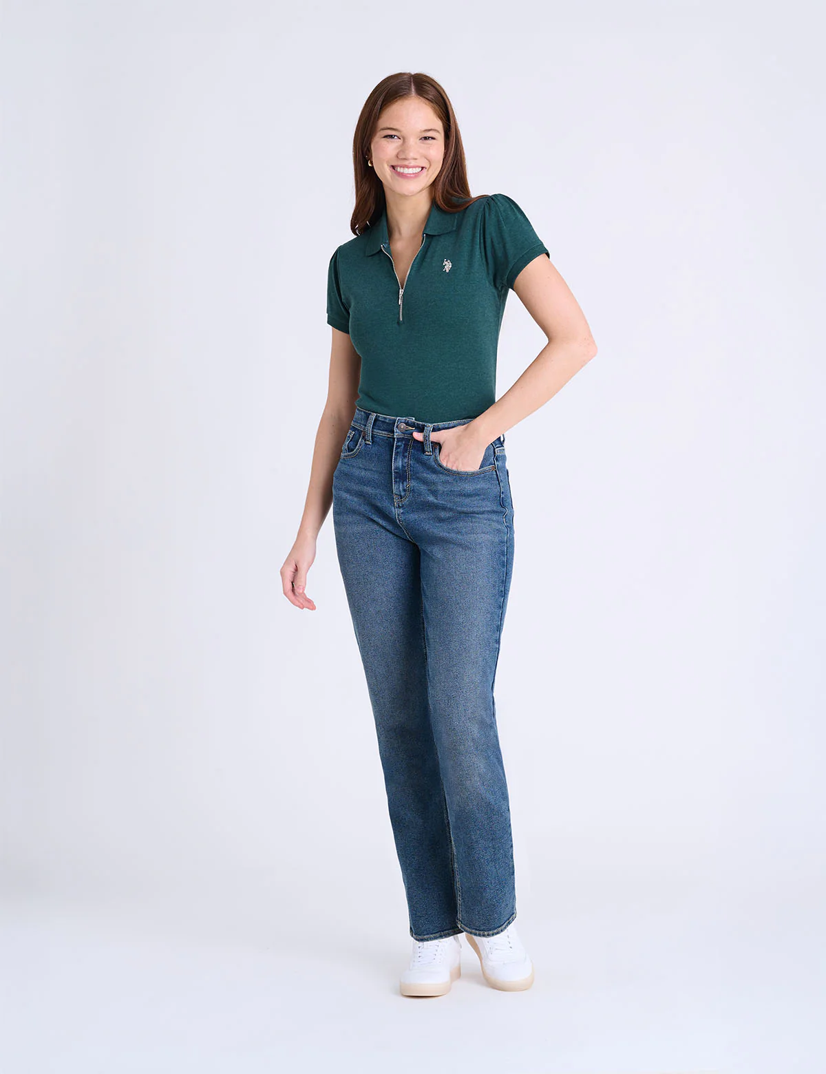 HALF ZIP PUFF SLEEVE HEATHER POLO SHIRT - Image 13