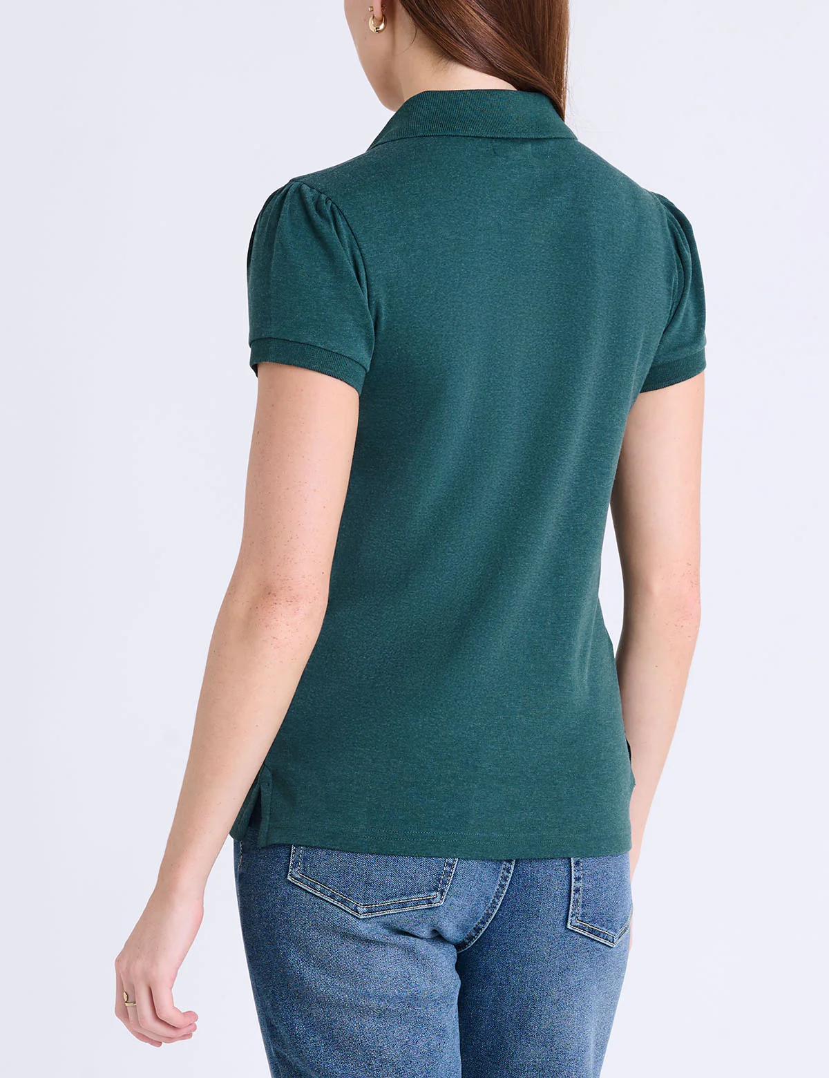 HALF ZIP PUFF SLEEVE HEATHER POLO SHIRT - Image 14