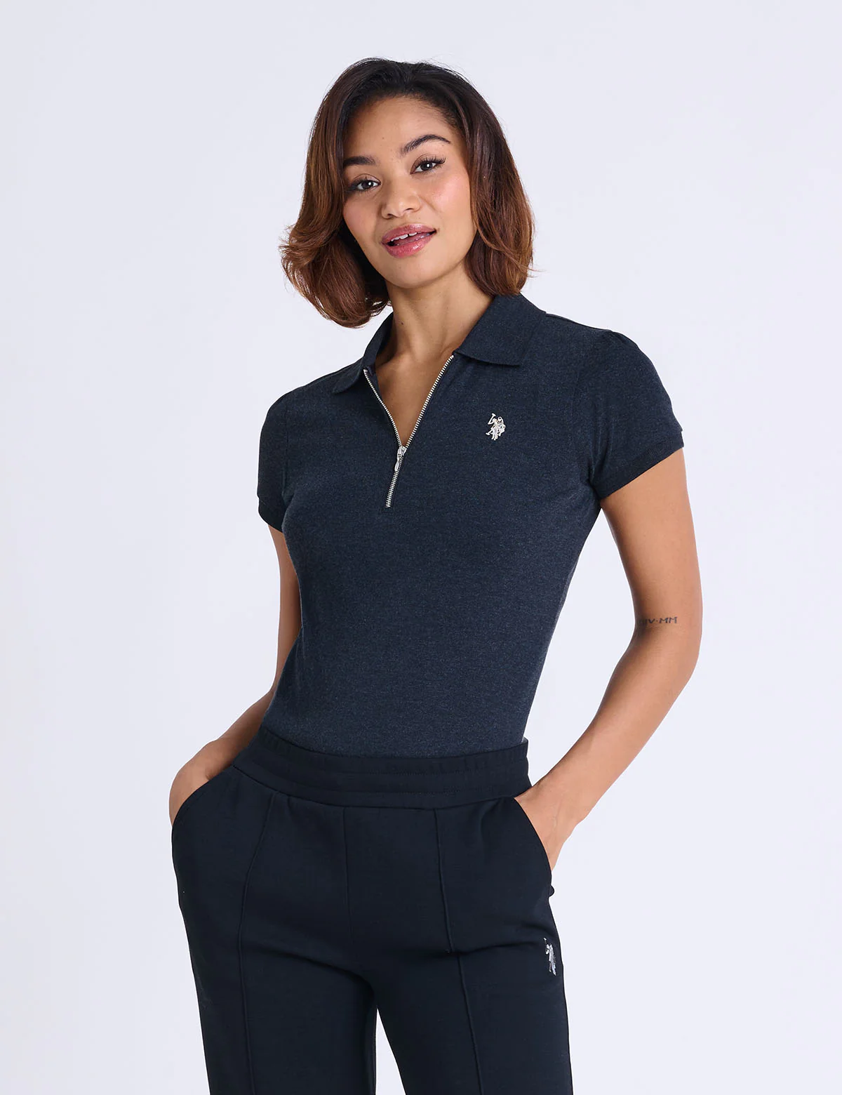 HALF ZIP PUFF SLEEVE HEATHER POLO SHIRT - Image 6