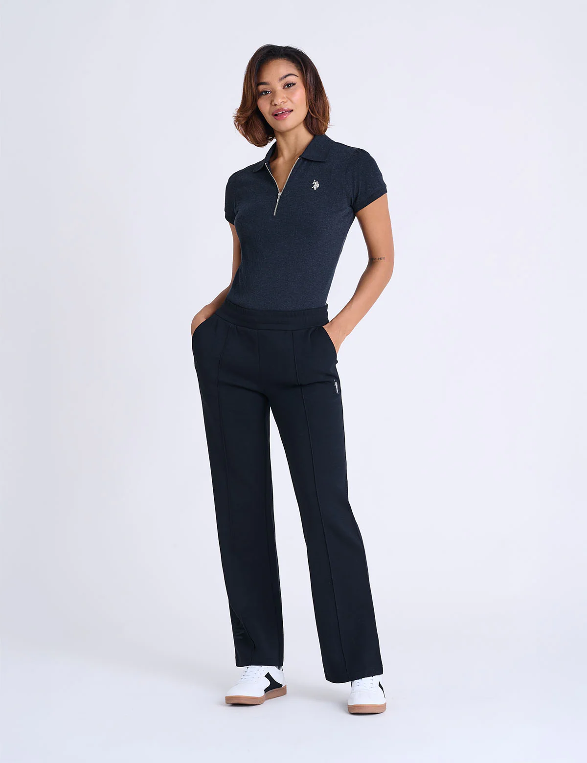 HALF ZIP PUFF SLEEVE HEATHER POLO SHIRT - Image 8