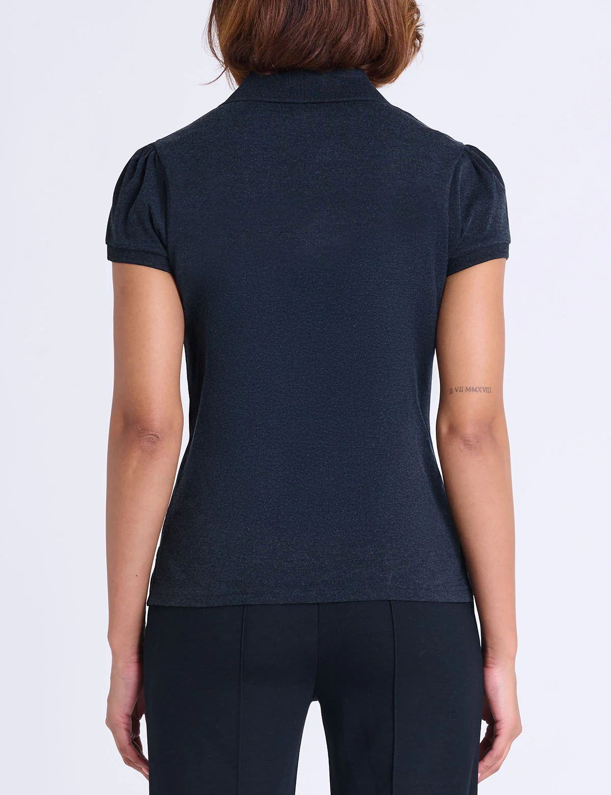 HALF ZIP PUFF SLEEVE HEATHER POLO SHIRT - Image 9