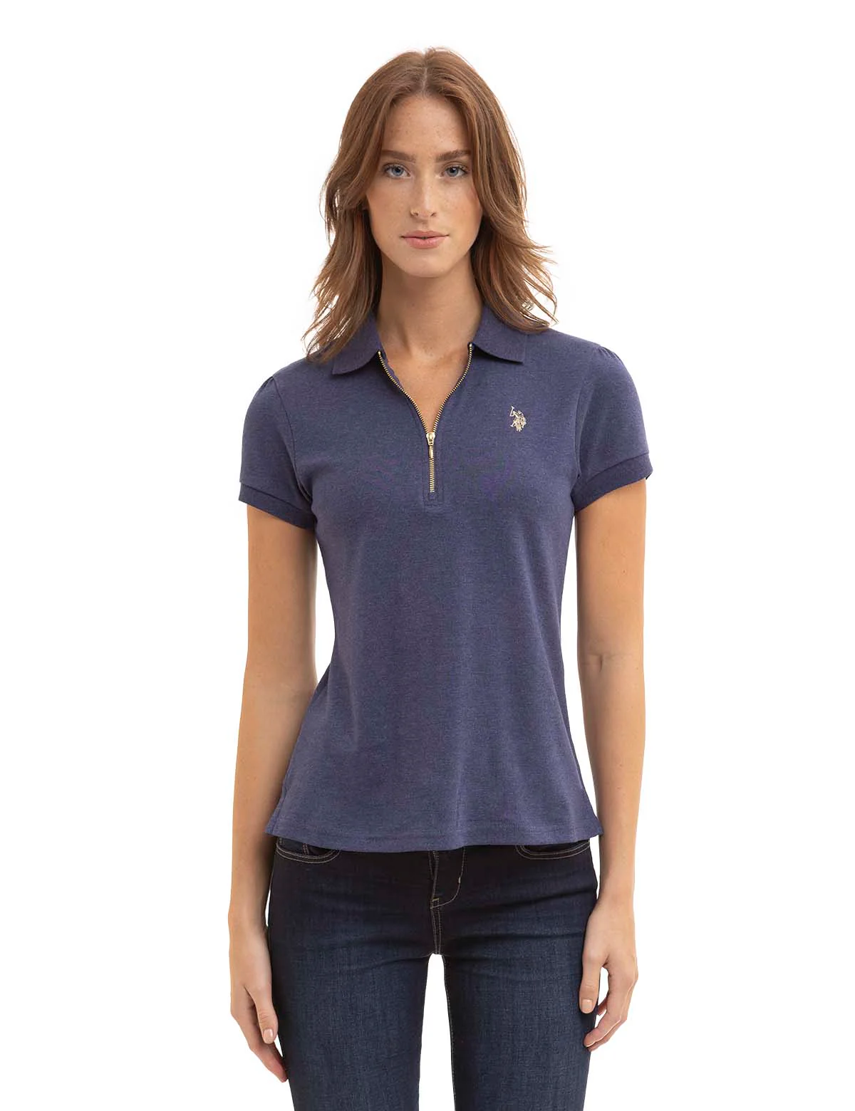 HALF ZIP PUFF SLEEVE HEATHER POLO SHIRT - Image 4